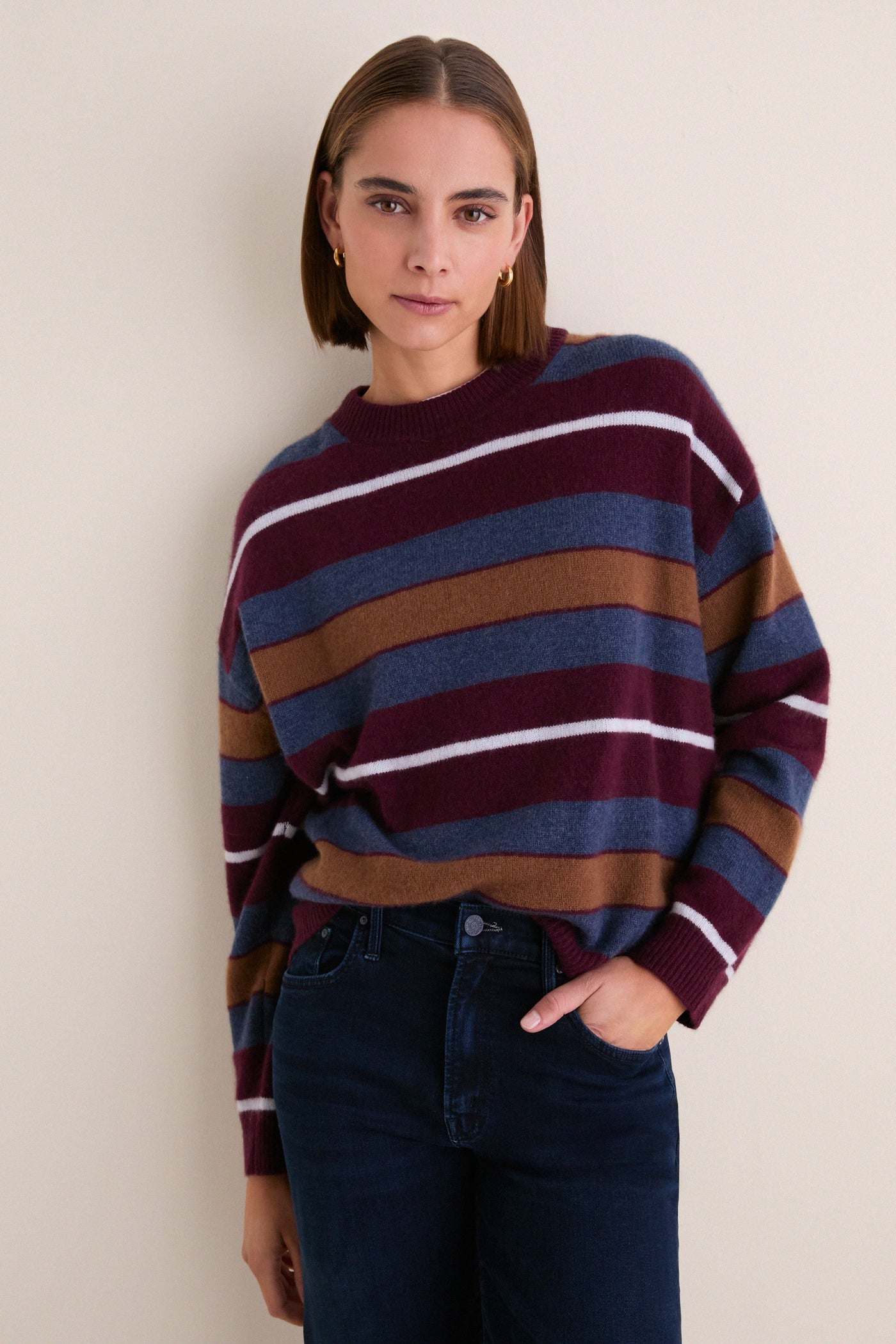 Monaco Stripe Serrano Cashmere Relaxed Crew