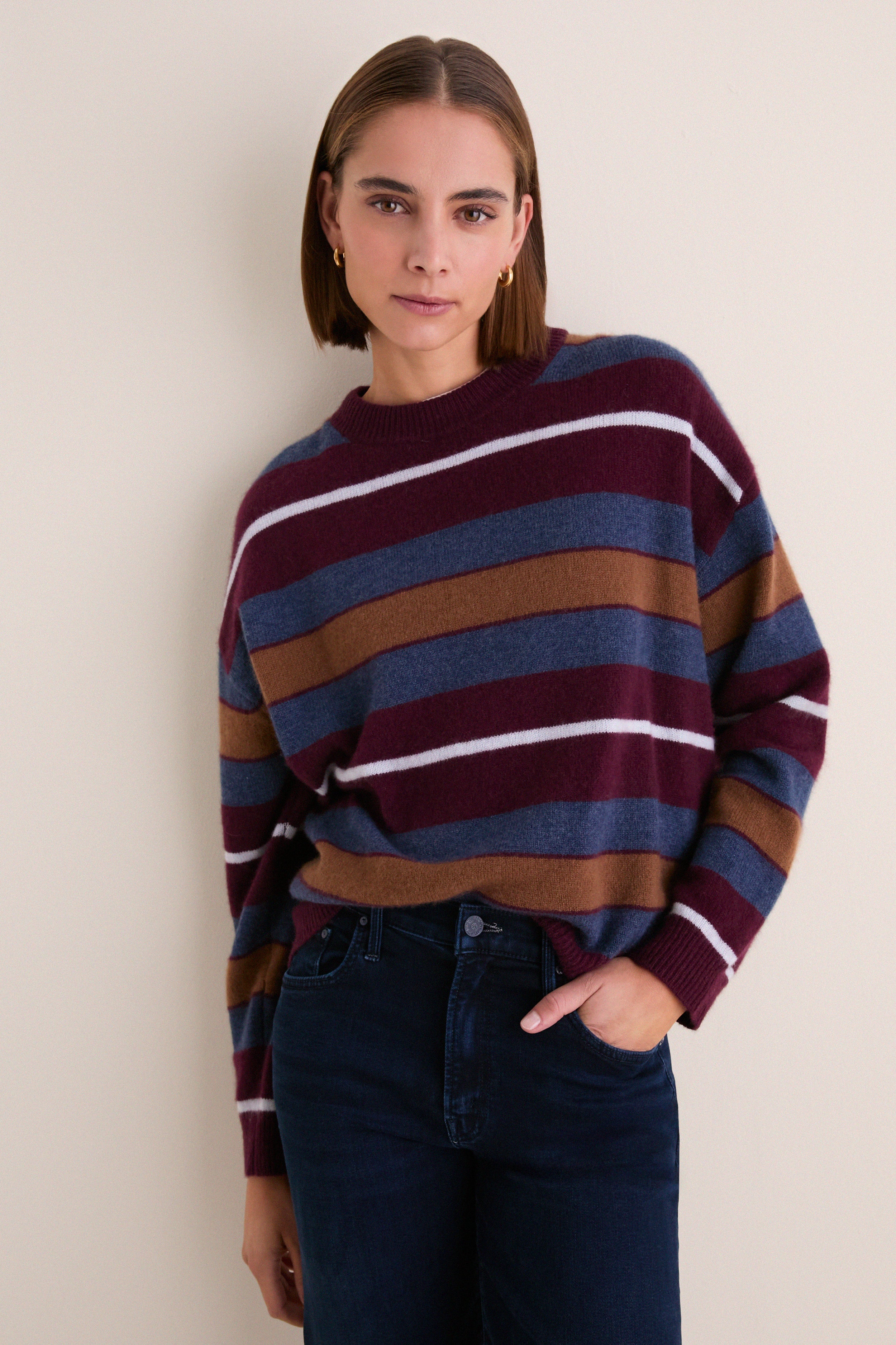 Monaco Stripe Serrano Cashmere Relaxed Crew