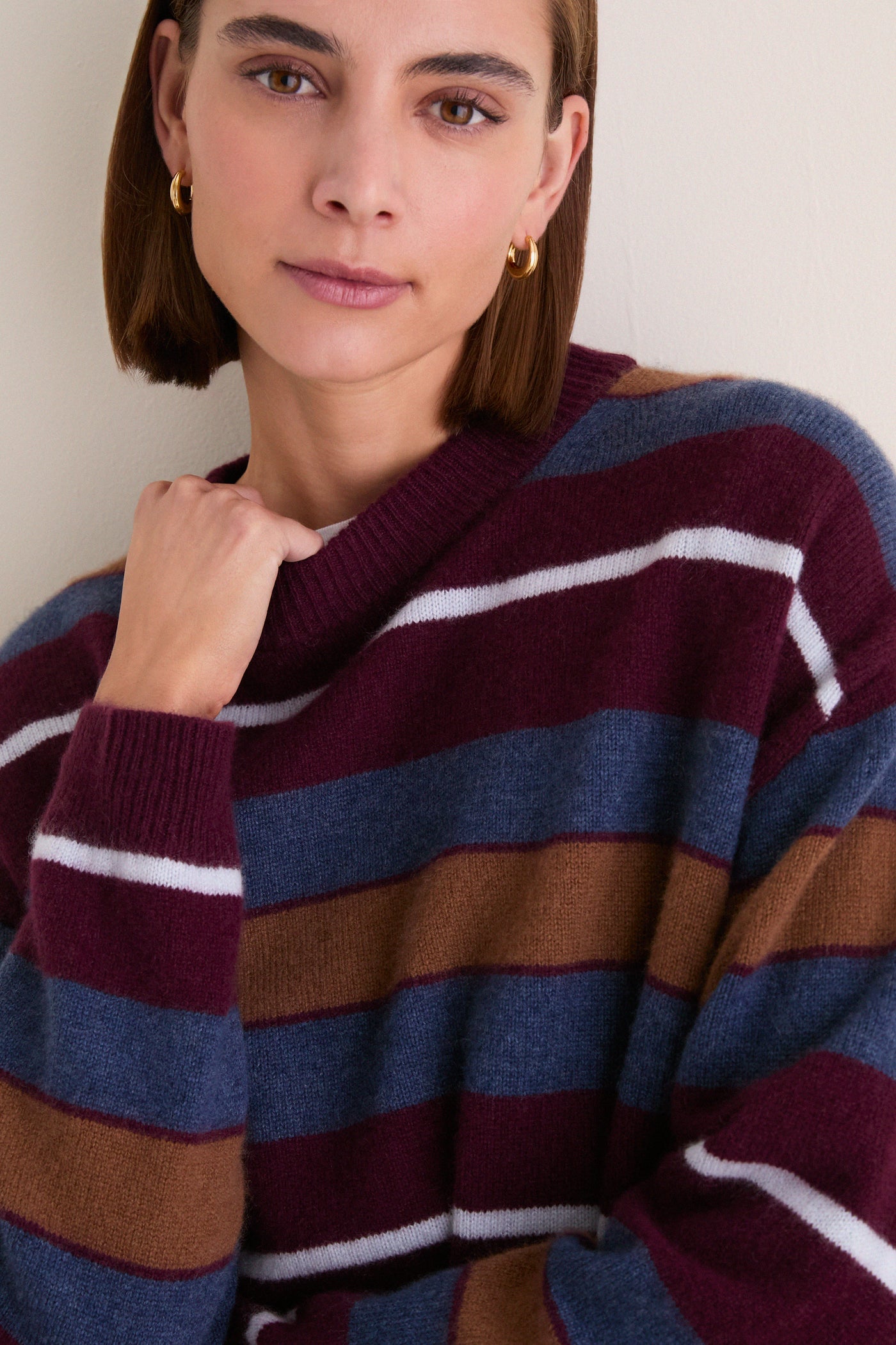Monaco Stripe Serrano Cashmere Relaxed Crew
