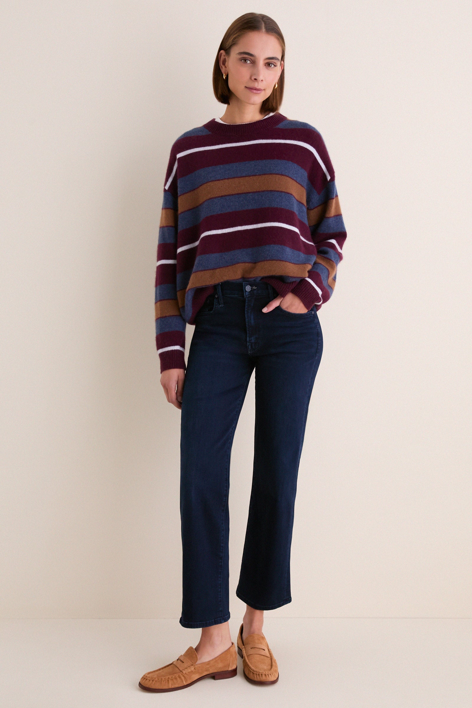 Monaco Stripe Serrano Cashmere Relaxed Crew