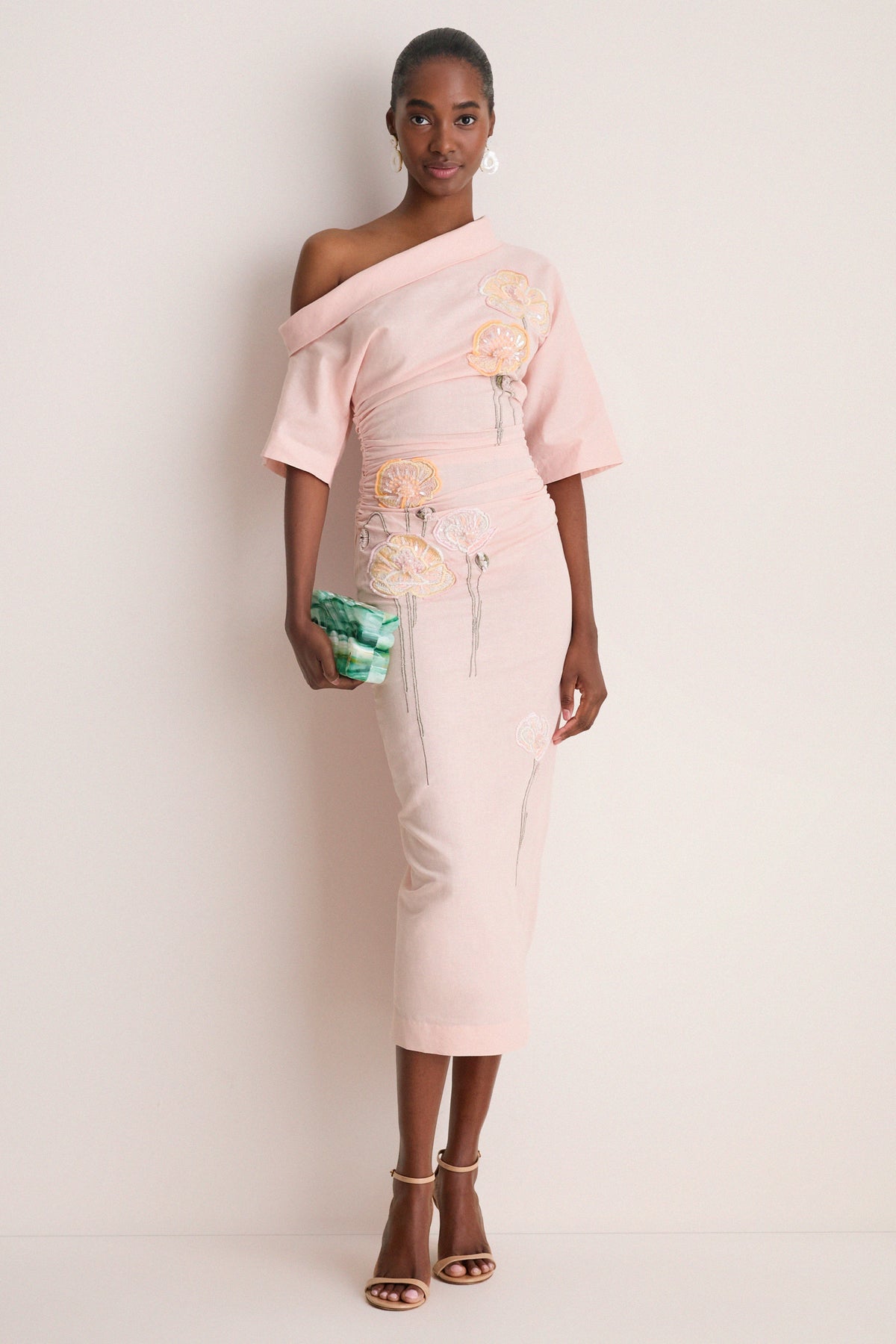 Pink with Embroidered Poppies Bowry Dress