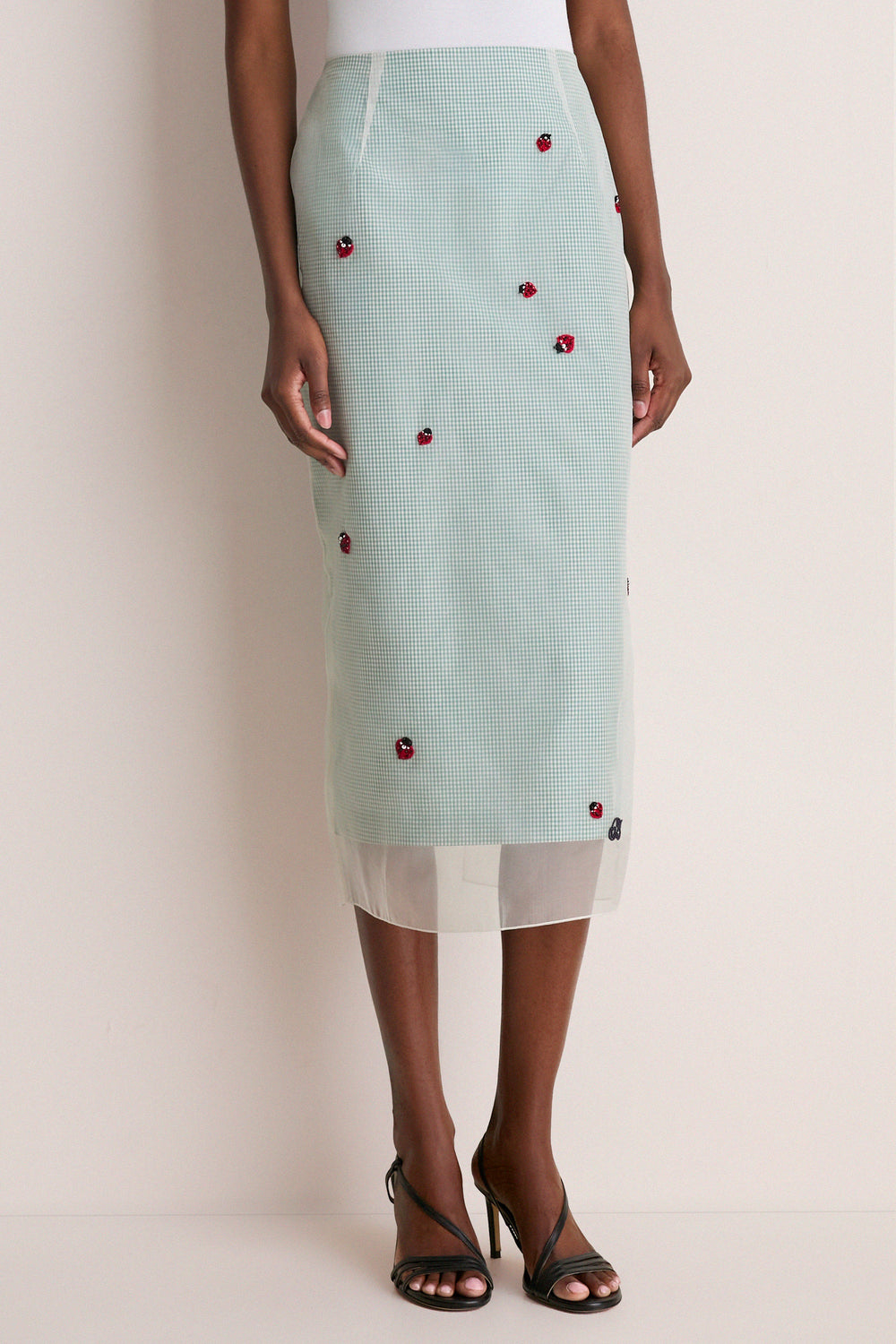 Lady Bug Embroidered Microvichy Green Roxane Skirt
