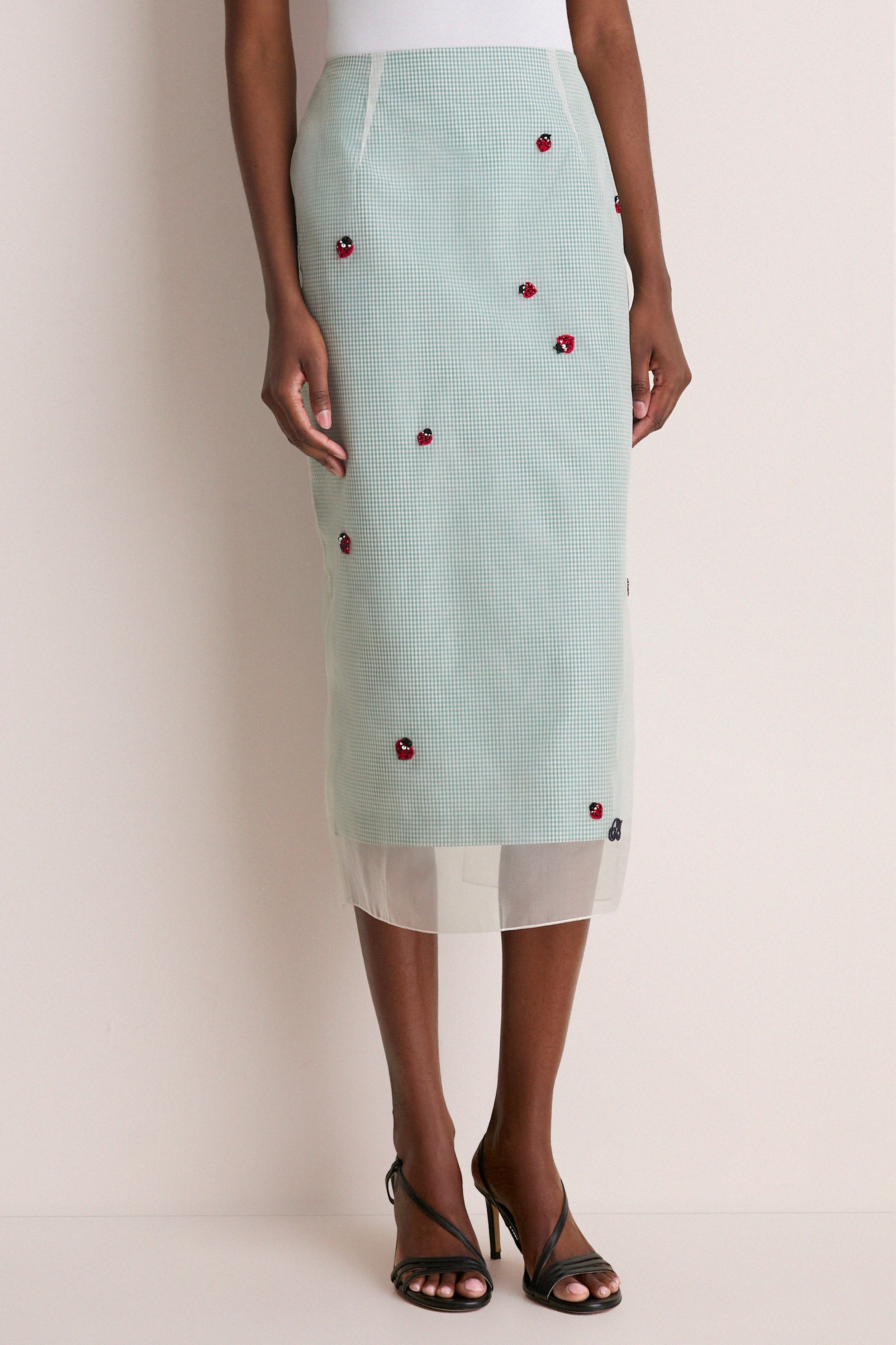 Lady Bug Embroidered Microvichy Green Roxane Skirt