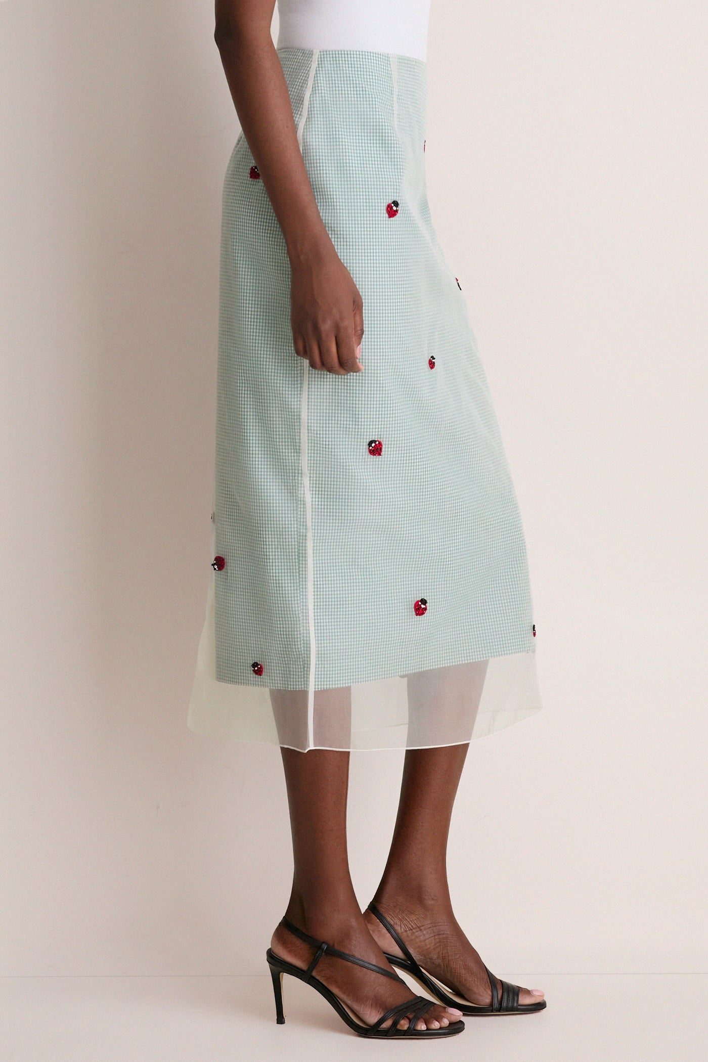 Lady Bug Embroidered Microvichy Green Roxane Skirt