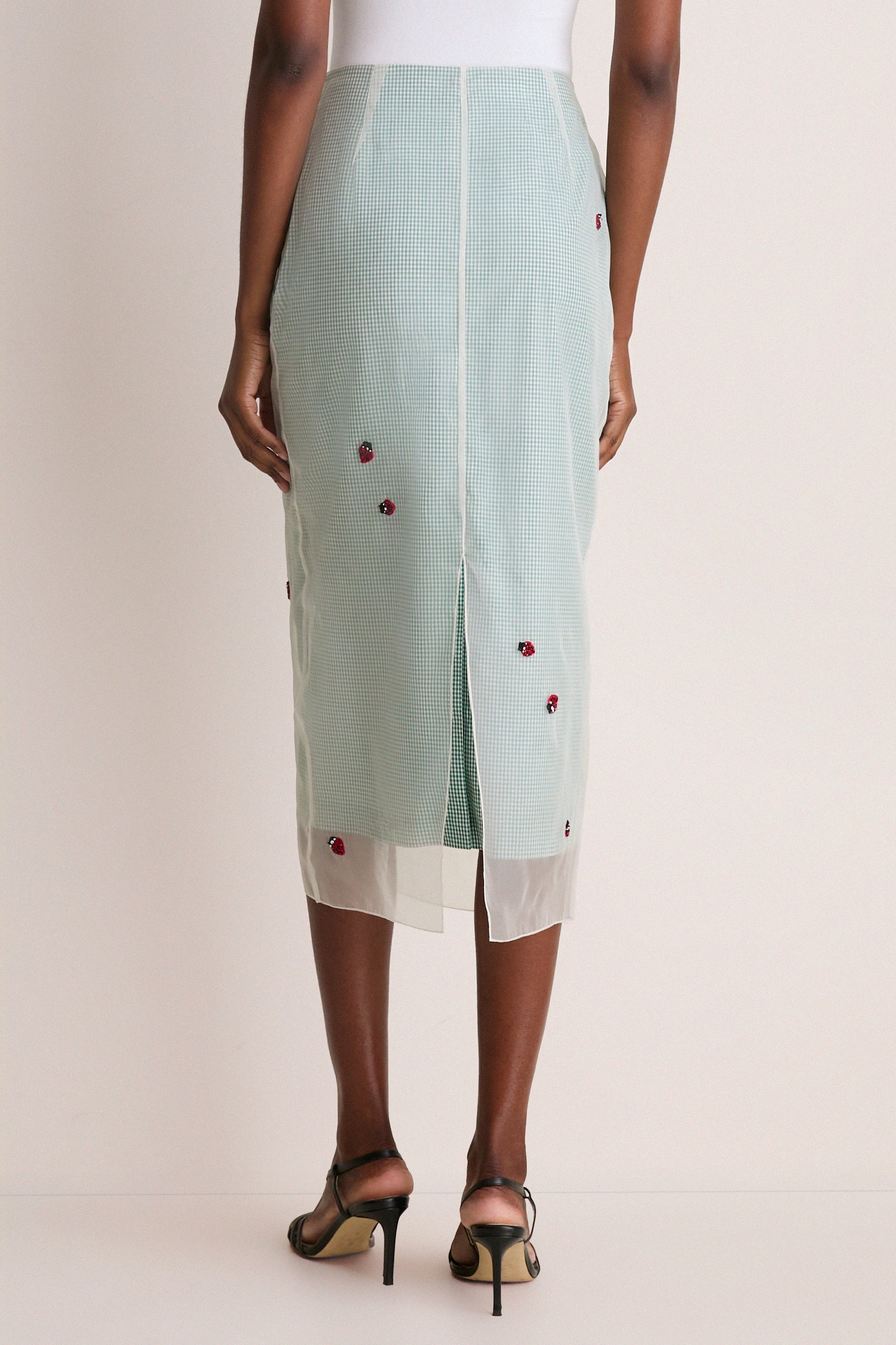 Lady Bug Embroidered Microvichy Green Roxane Skirt