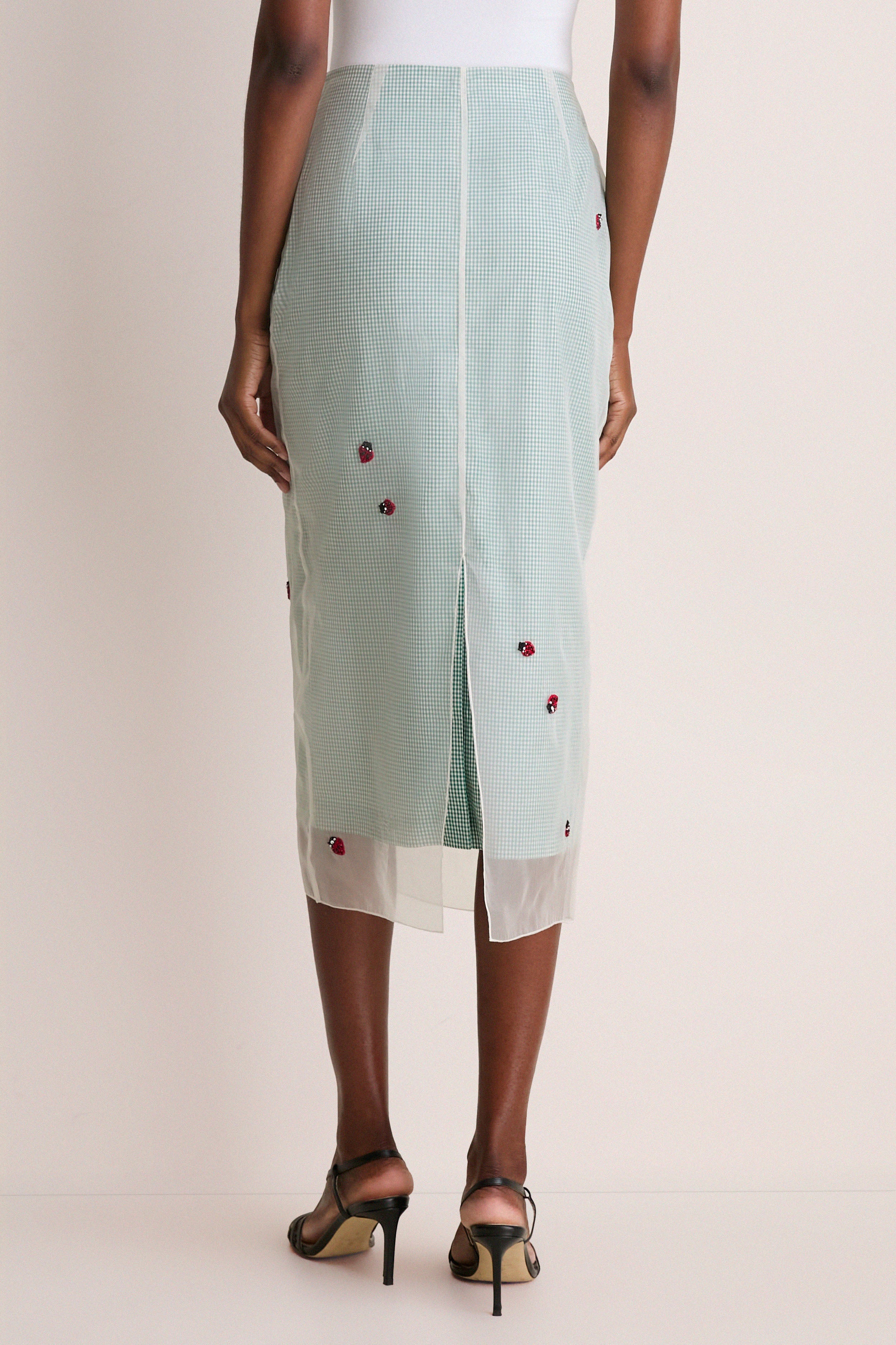Lady Bug Embroidered Microvichy Green Roxane Skirt