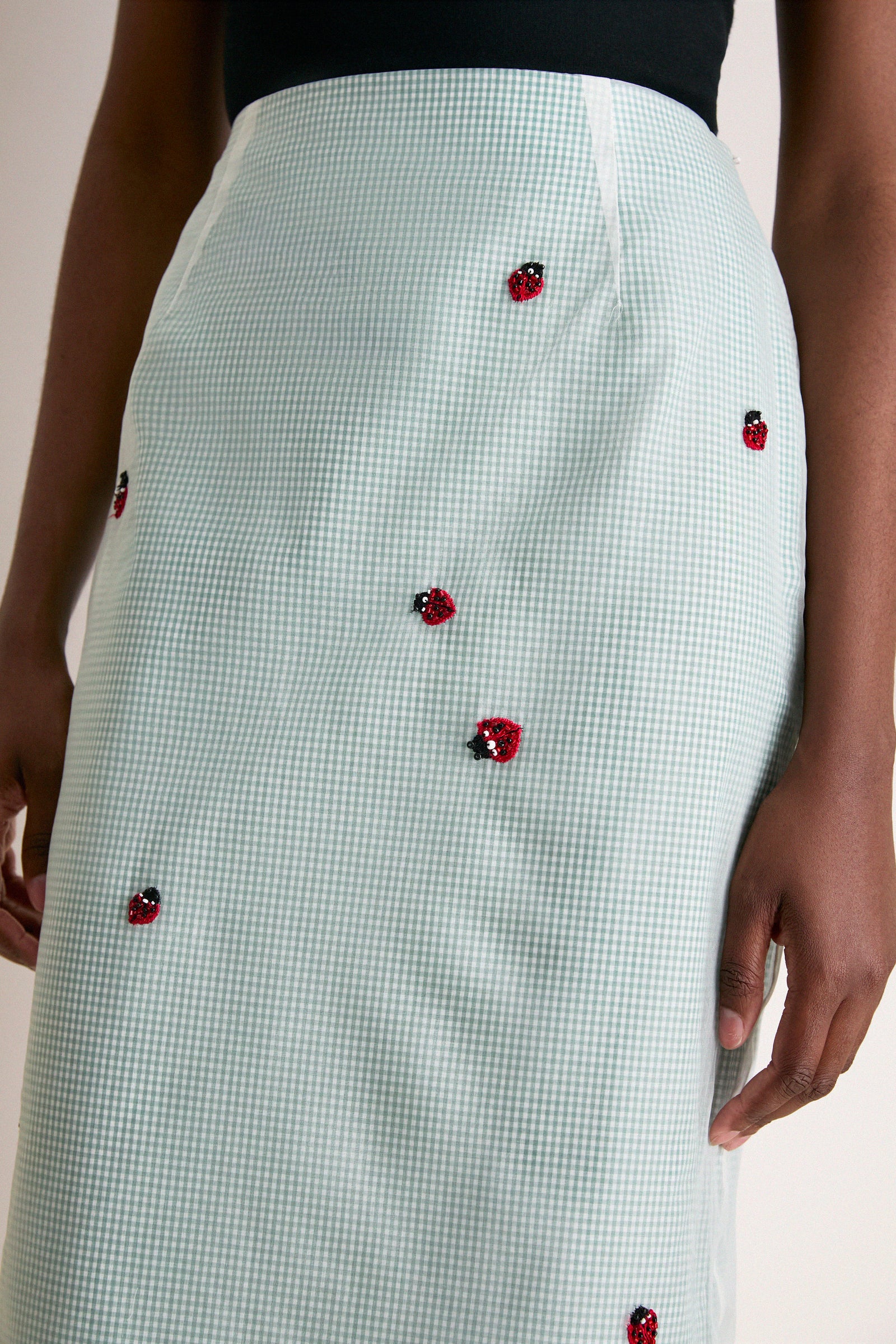 Lady Bug Embroidered Microvichy Green Roxane Skirt