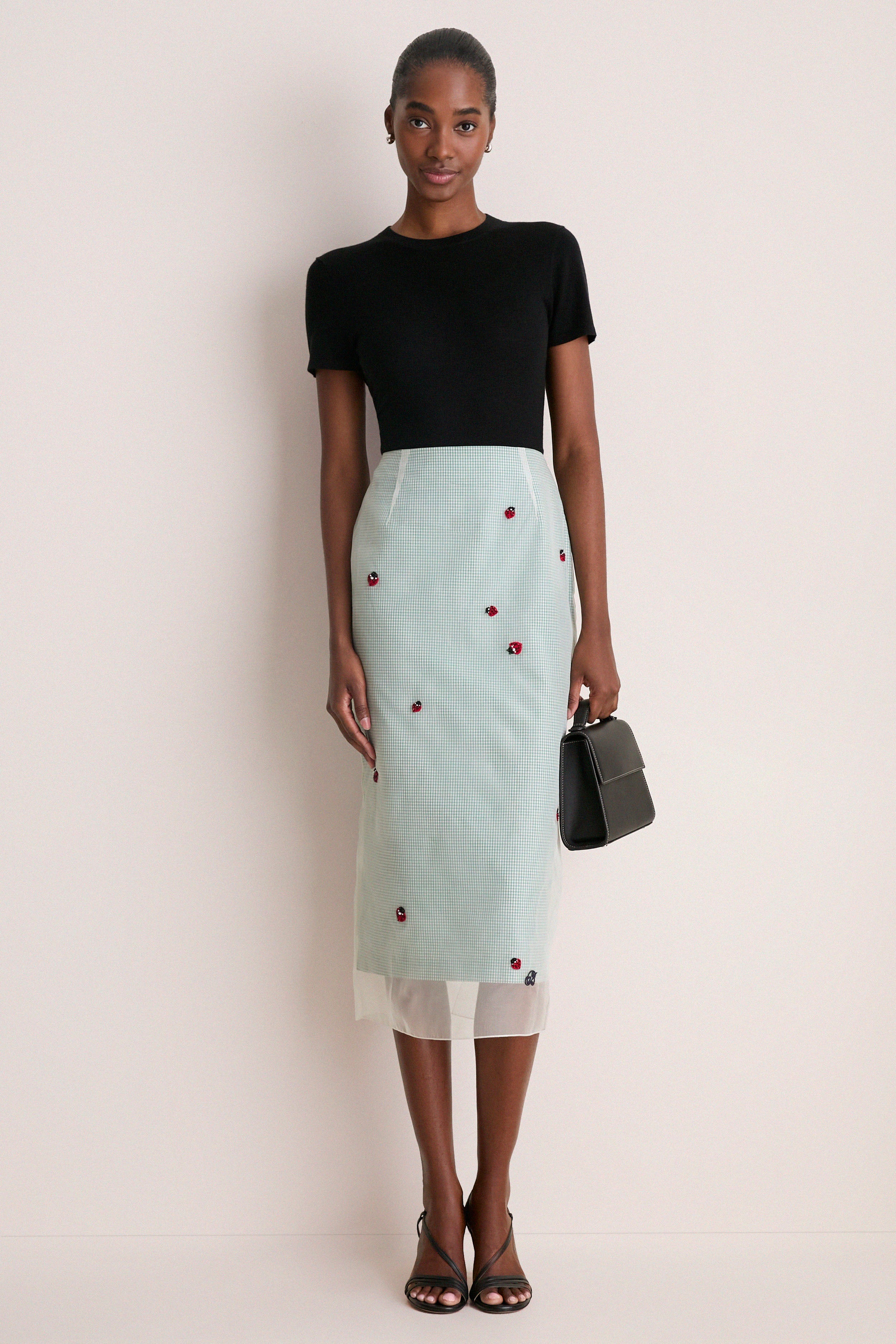 Lady Bug Embroidered Microvichy Green Roxane Skirt