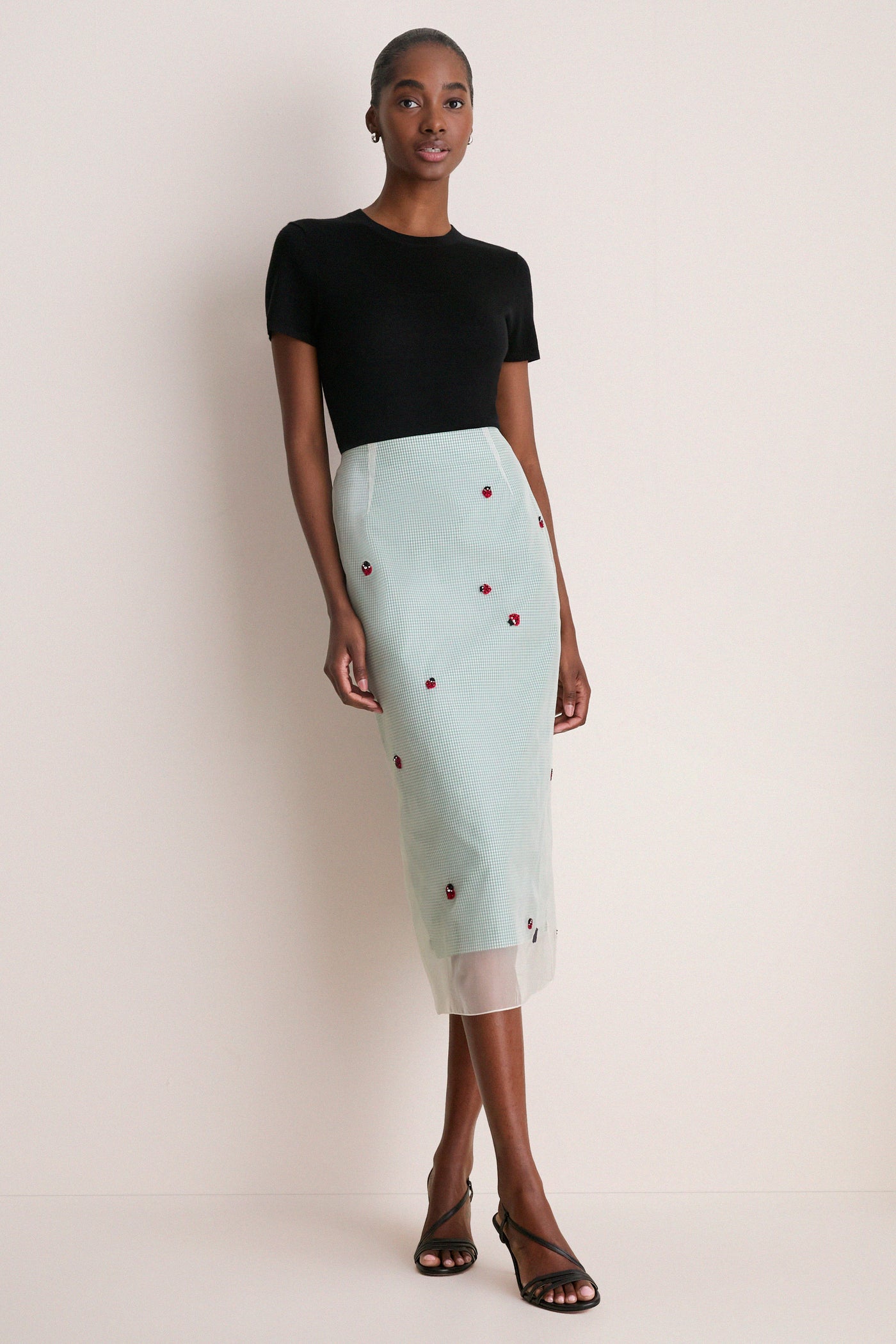 Lady Bug Embroidered Microvichy Green Roxane Skirt