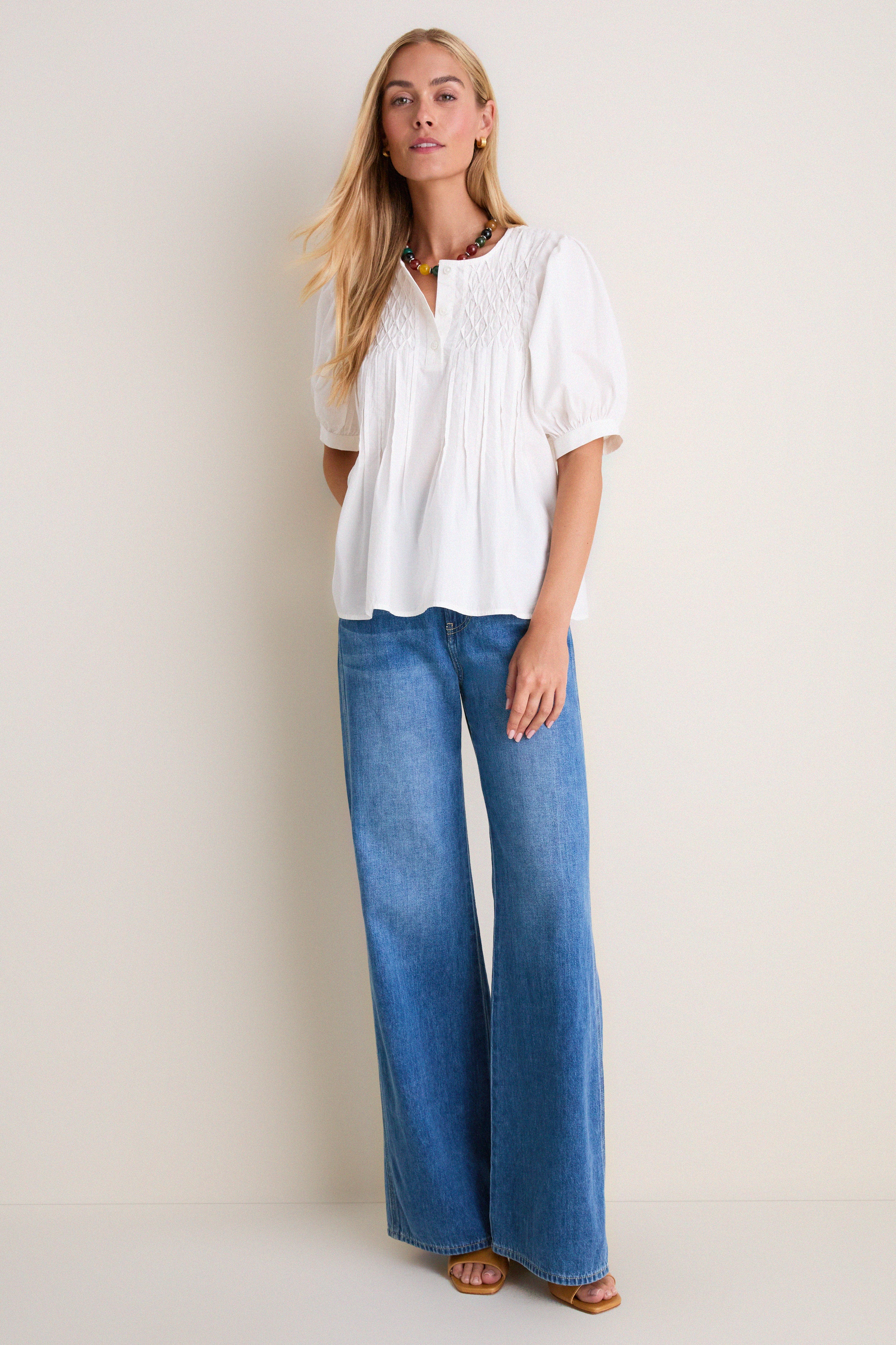 White Cotton Hand-Smocked Aurora Top