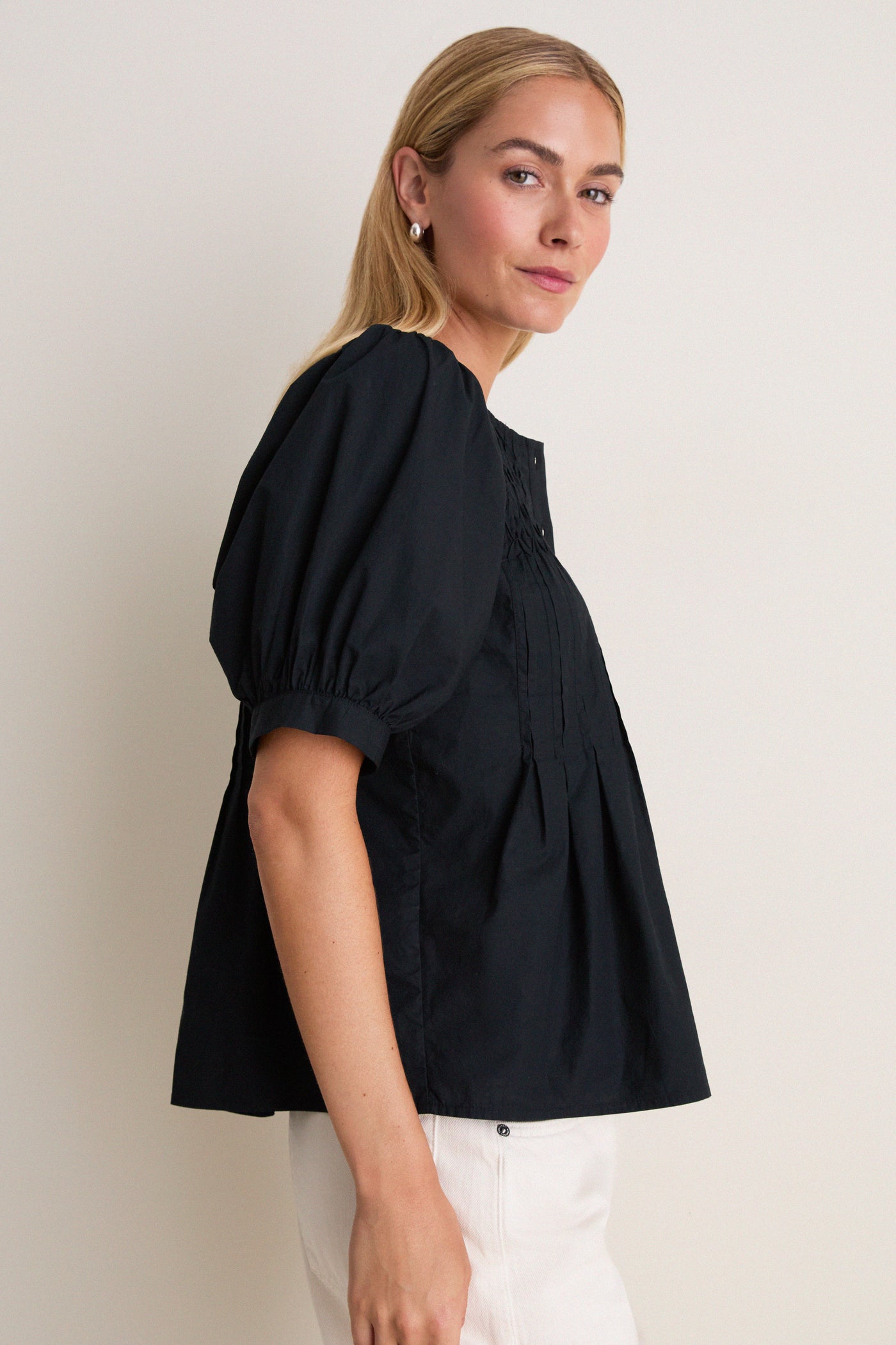 Black Cotton Hand-Smocked Aurora Top