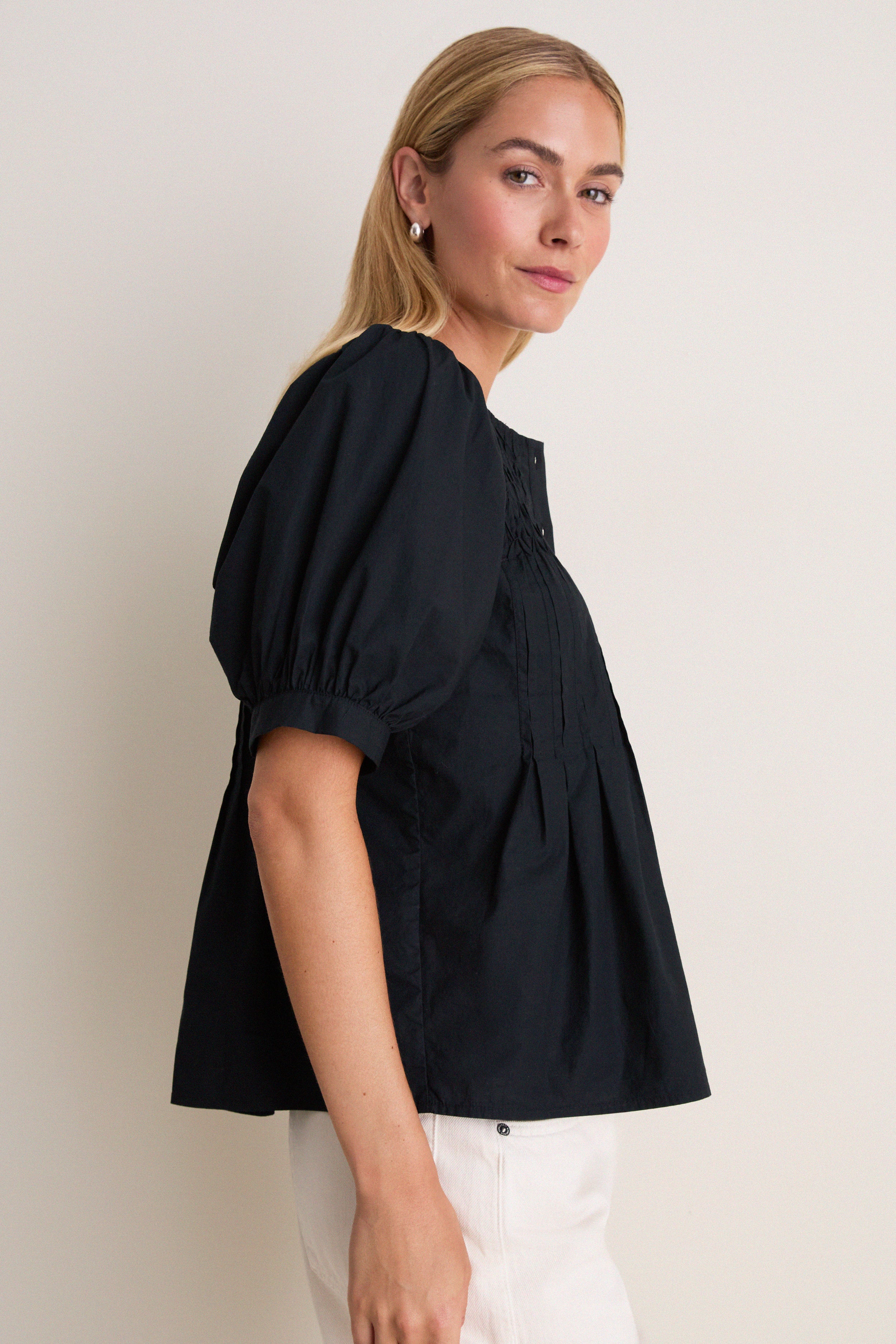 Black Cotton Hand-Smocked Aurora Top