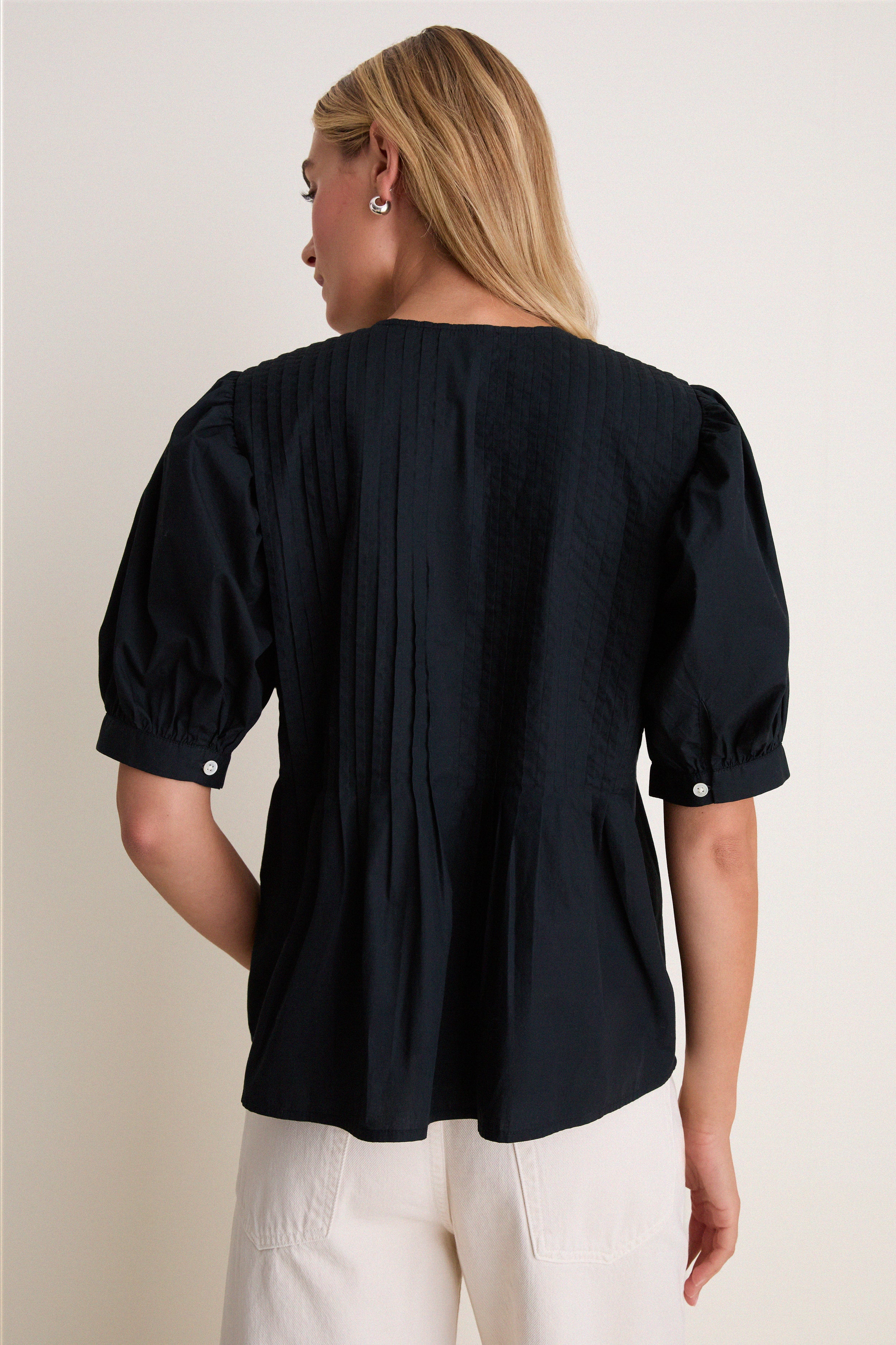Black Cotton Hand-Smocked Aurora Top
