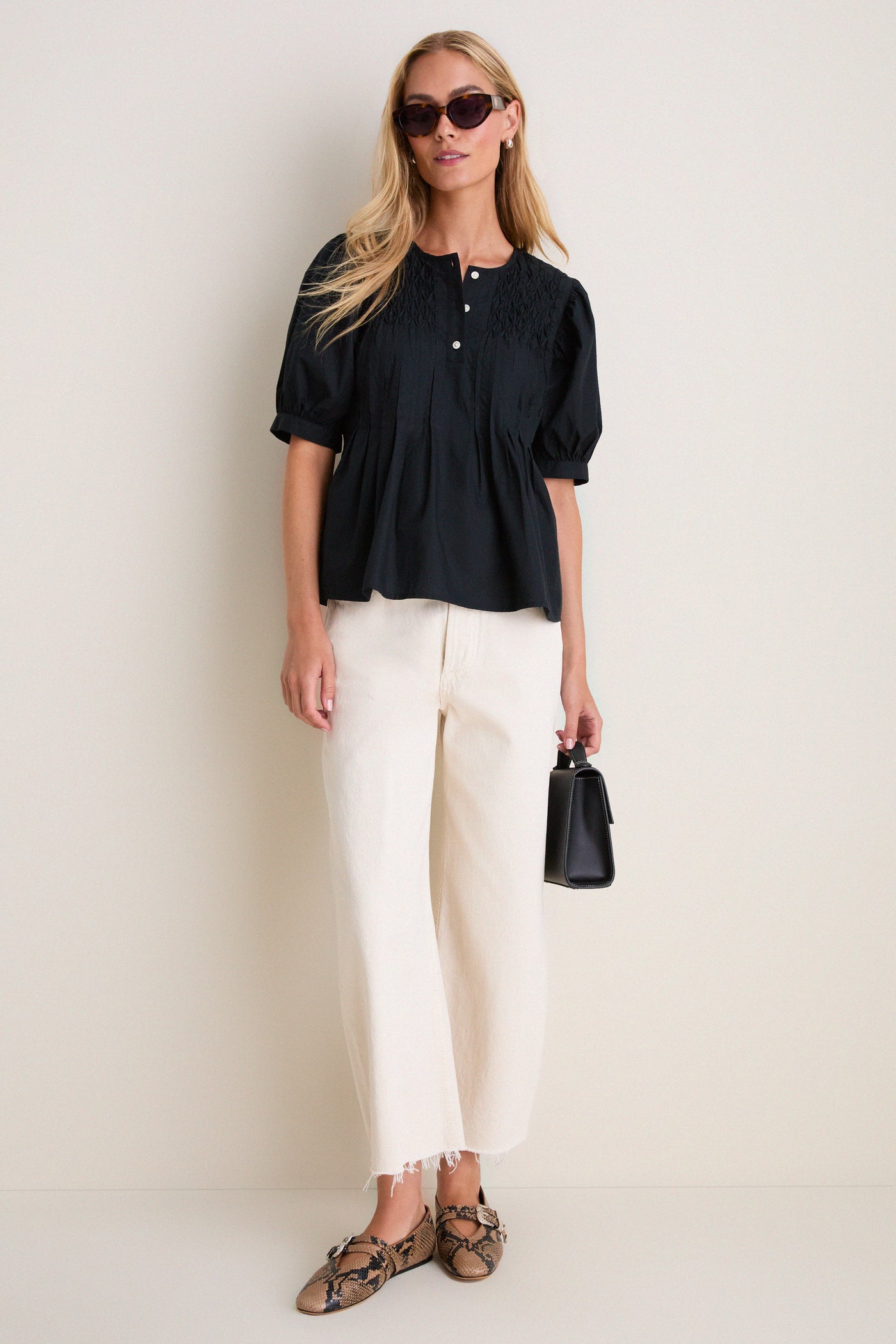 Black Cotton Hand-Smocked Aurora Top