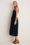 Navy Smocked Chiffon Vanetta Midi Dress
