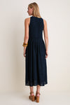 Navy Smocked Chiffon Vanetta Midi Dress