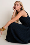 Navy Smocked Chiffon Vanetta Midi Dress