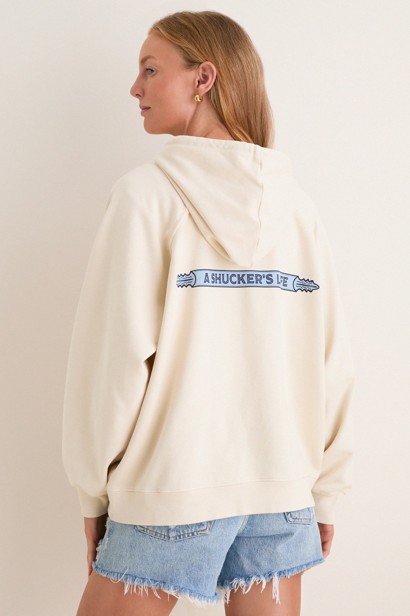 Women's Oversized Ecru French Terry Surfside Hoodie