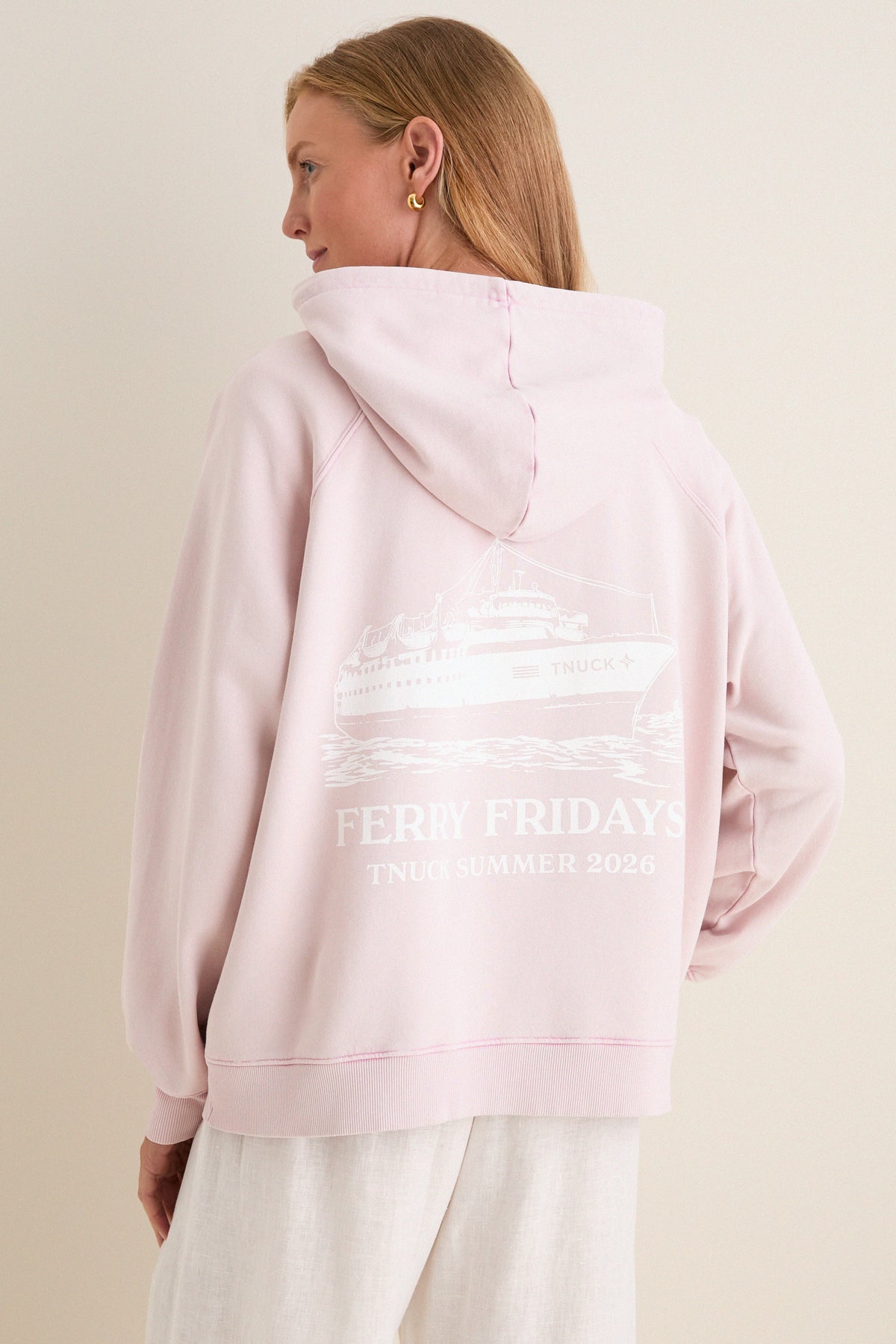 Women's Oversized Pink French Terry Surfside Hoodie
