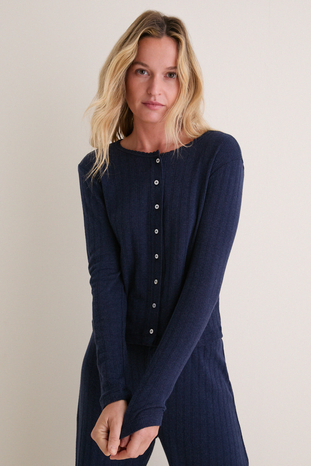 Midnight Melange Pointelle Classic Cardigan II