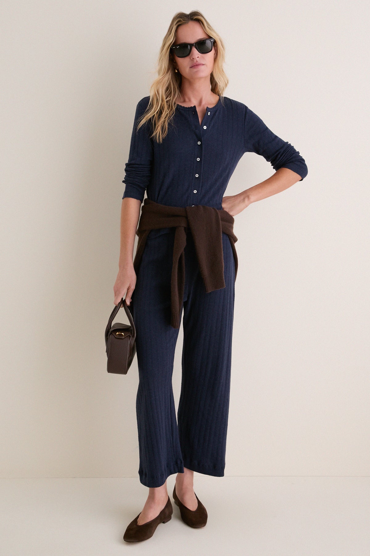 Midnight Melange Pointelle Crop Wide Leg Pant