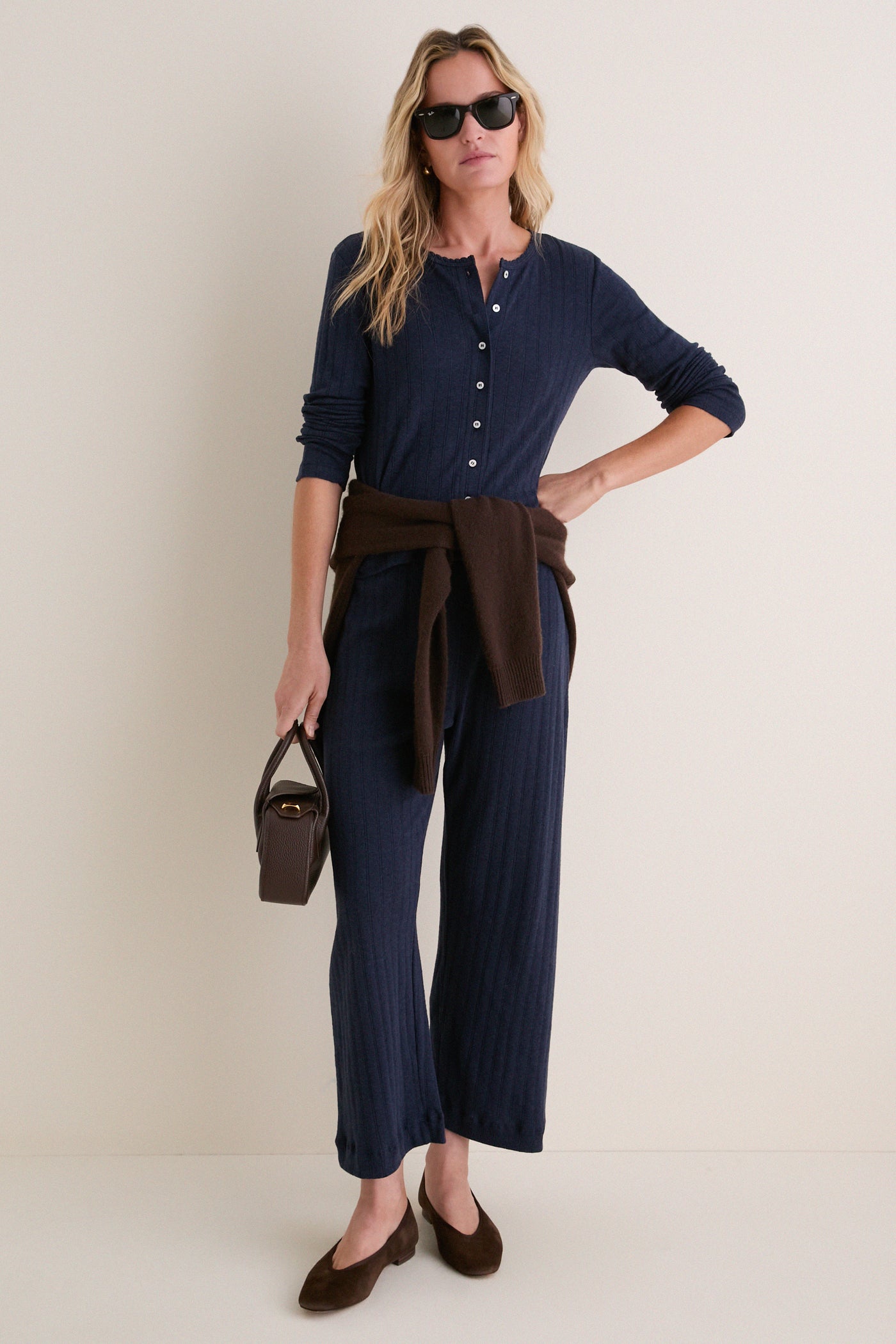 Midnight Melange Pointelle Crop Wide Leg Pant