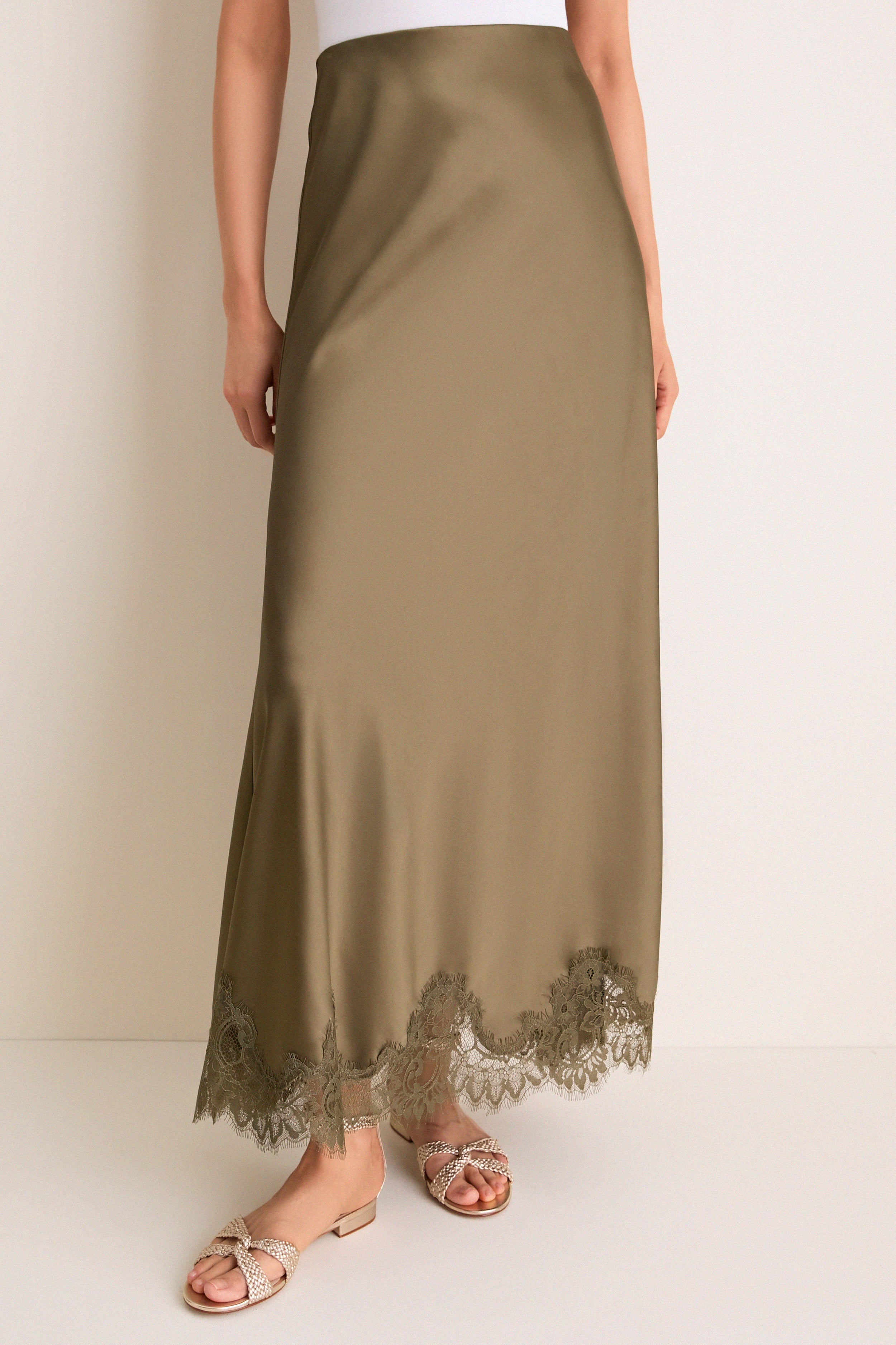 Burnt Olive Satin Mischa Slip Skirt | Tuckernuck