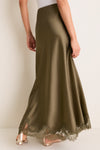 Burnt Olive Satin Mischa Slip Skirt
