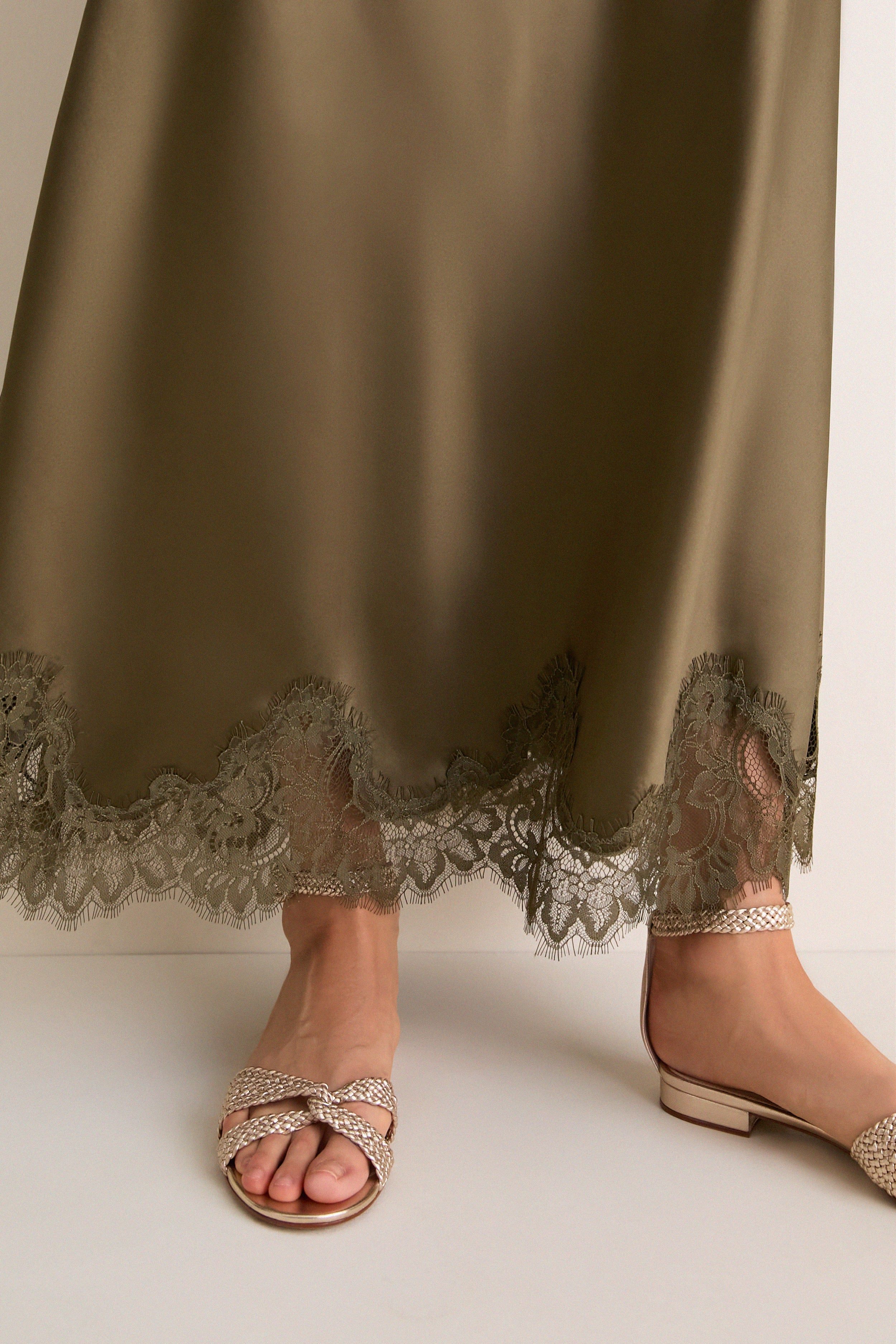 Burnt Olive Satin Mischa Slip Skirt | Tuckernuck