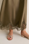 Burnt Olive Satin Mischa Slip Skirt