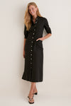 Black Cotton Linen Astra Button Down Dress