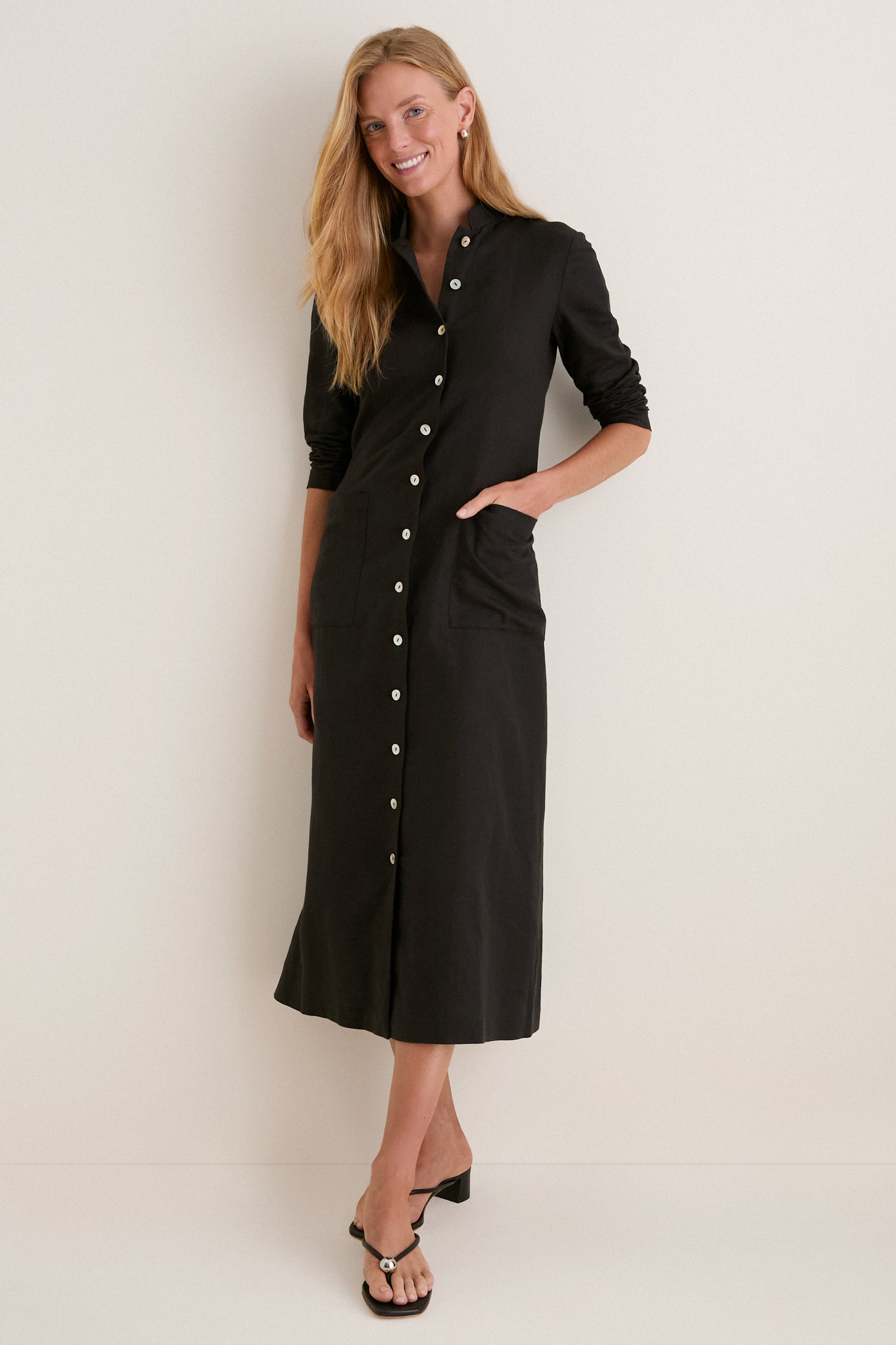Tuckernuck Black Cotton Linen Astra Button Down Dress Black / 8