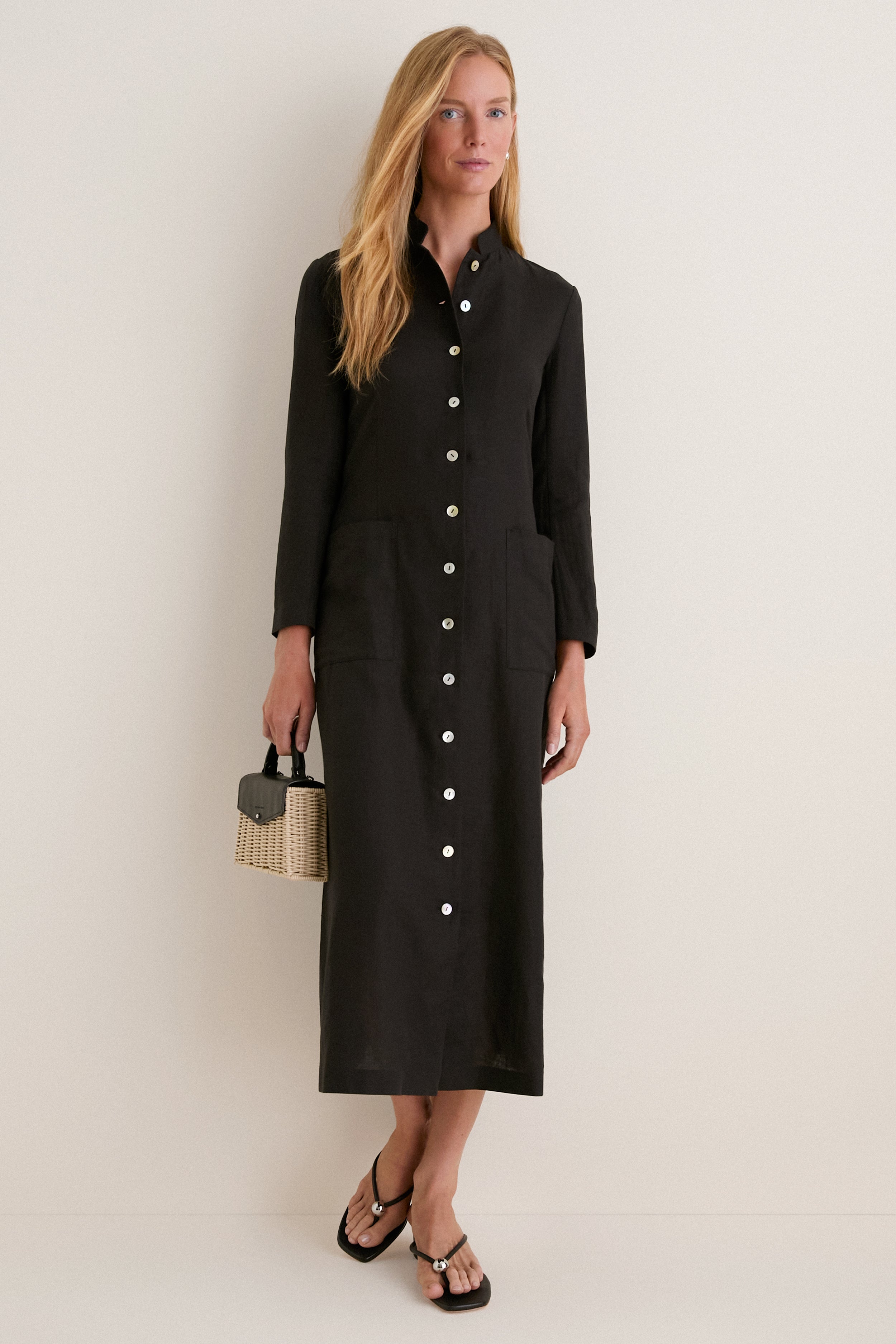 Tuckernuck Black Cotton Linen Astra Button Down Dress Black / 8
