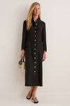 Black Cotton Linen Astra Button Down Dress