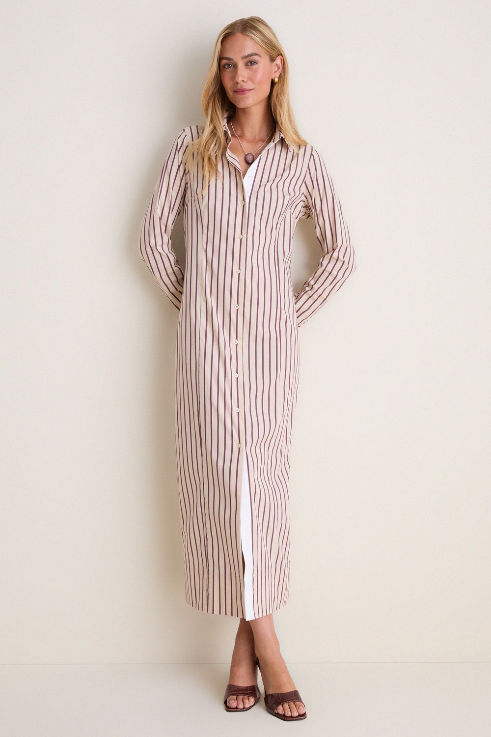striped maxi shirt dress Patou together without trying too hard Bold Stripe Maxi Shirt Dress