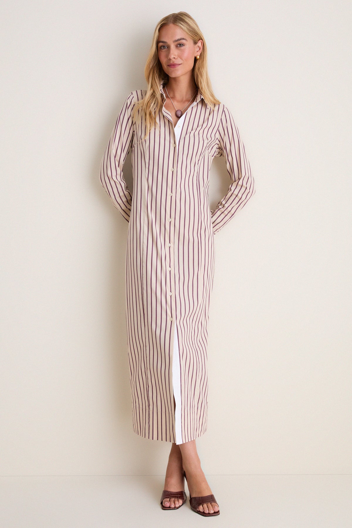 Wine Stripe Paolo Maxi Shirt Dress
