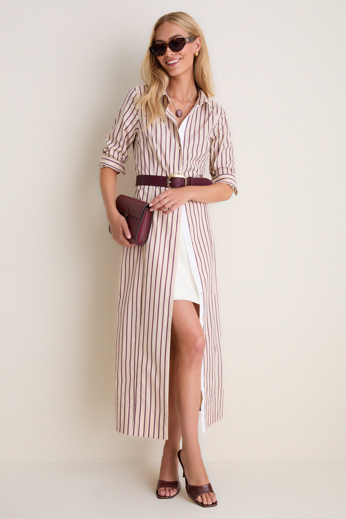 Tuckernuck Wine Stripe Paolo Maxi Shirt Dress Wine Stripe / 10