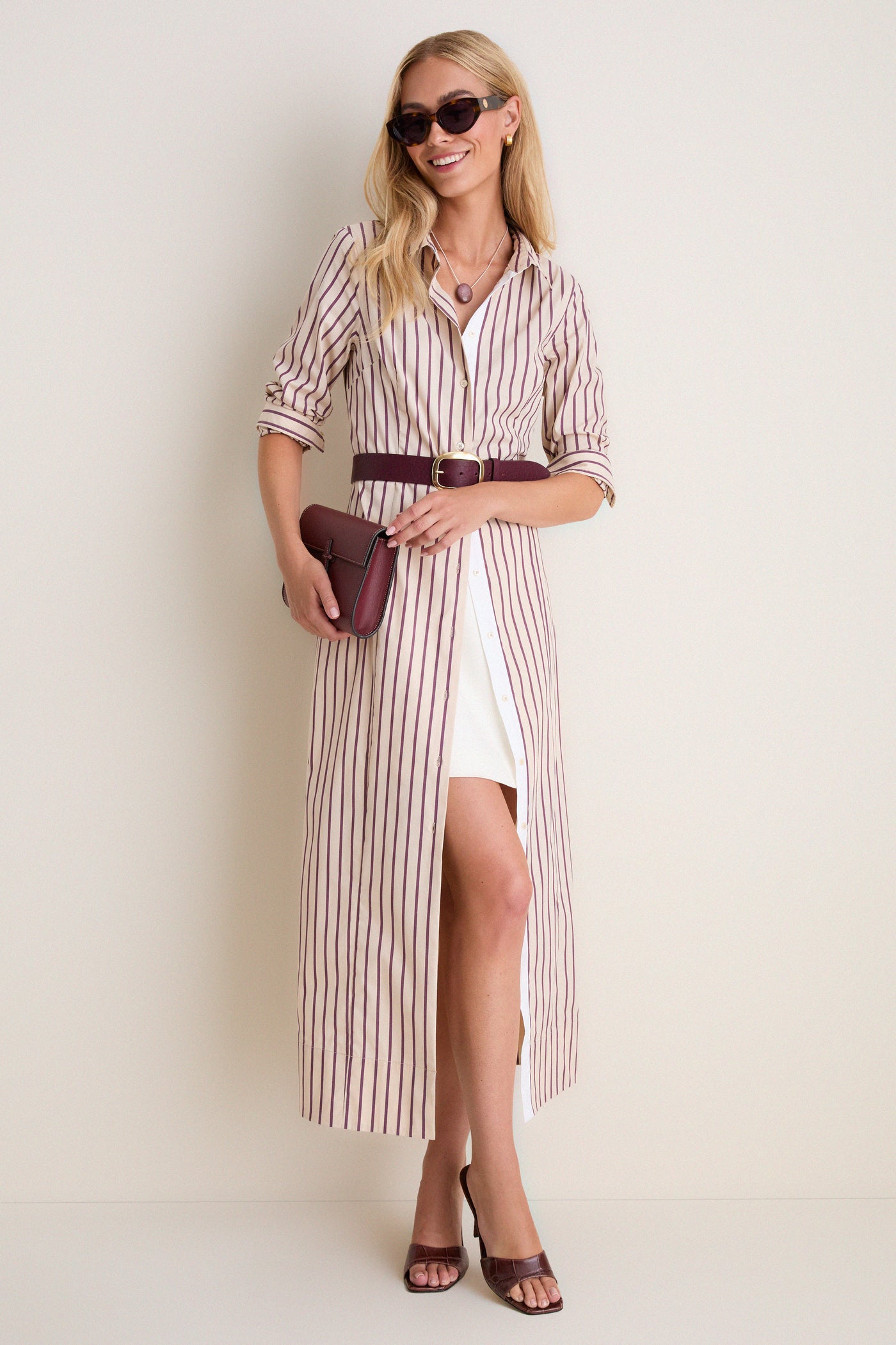 striped maxi shirt dress The Juno Thread + Seed polished look while the tailored details keep it timeless and wearable Lighthearted Days Green Stripe Belted