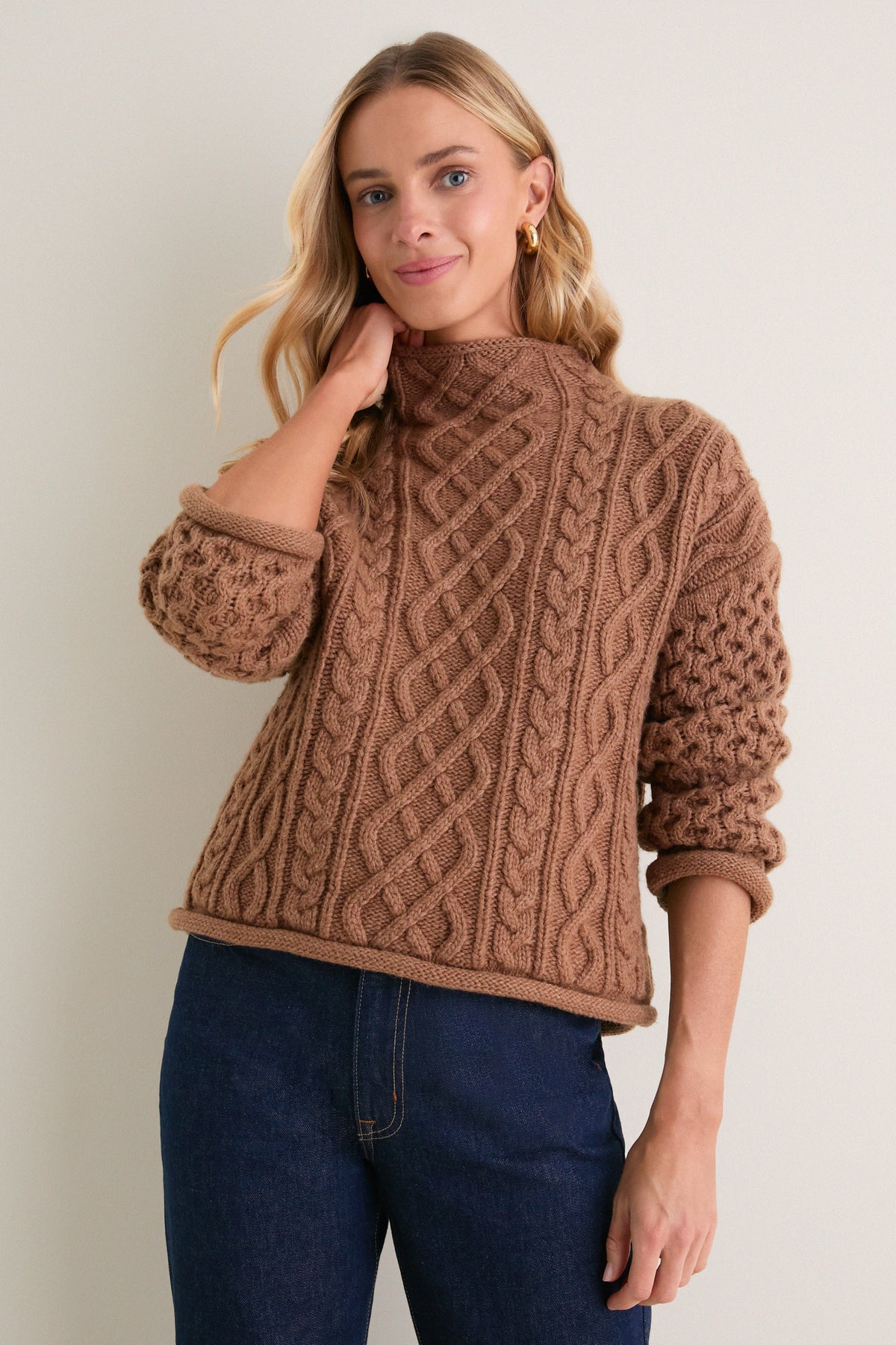 Mocha Cable Knit Cropped Perry Turtleneck
