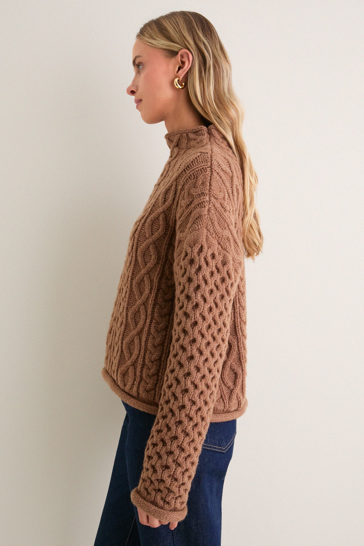 Mocha Cable Knit Cropped Perry Turtleneck
