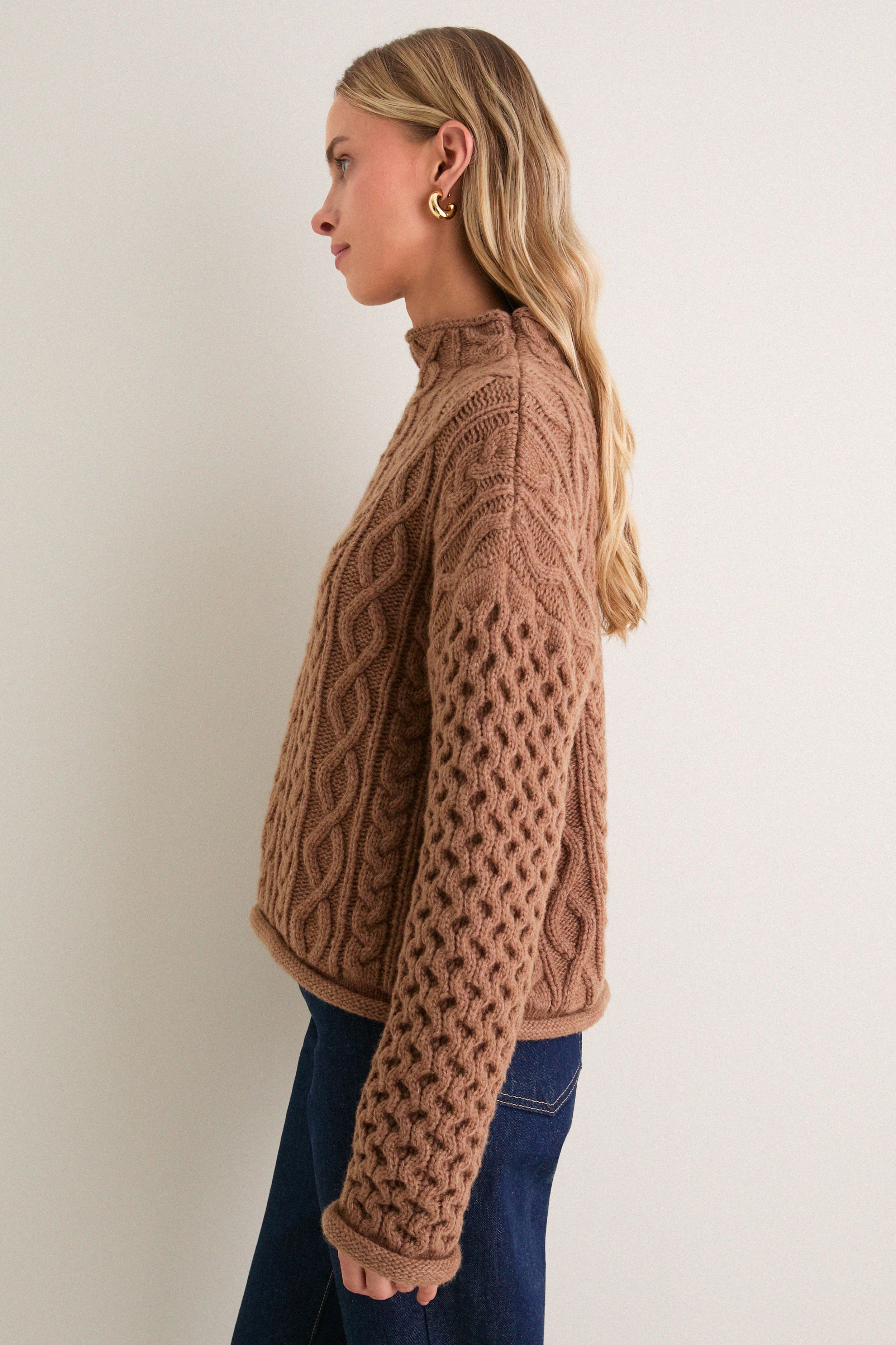 Mocha Cable Knit Cropped Perry Turtleneck