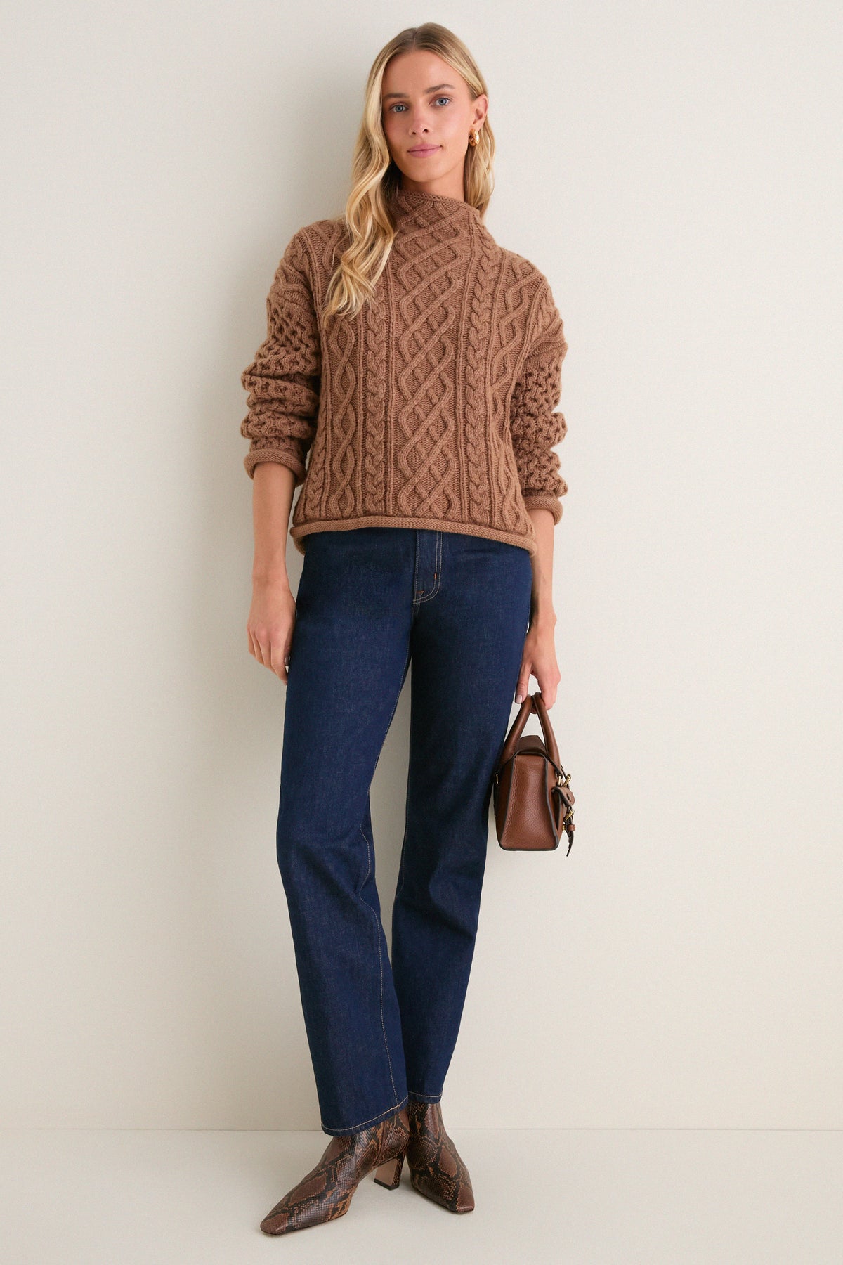 Mocha Cable Knit Cropped Perry Turtleneck