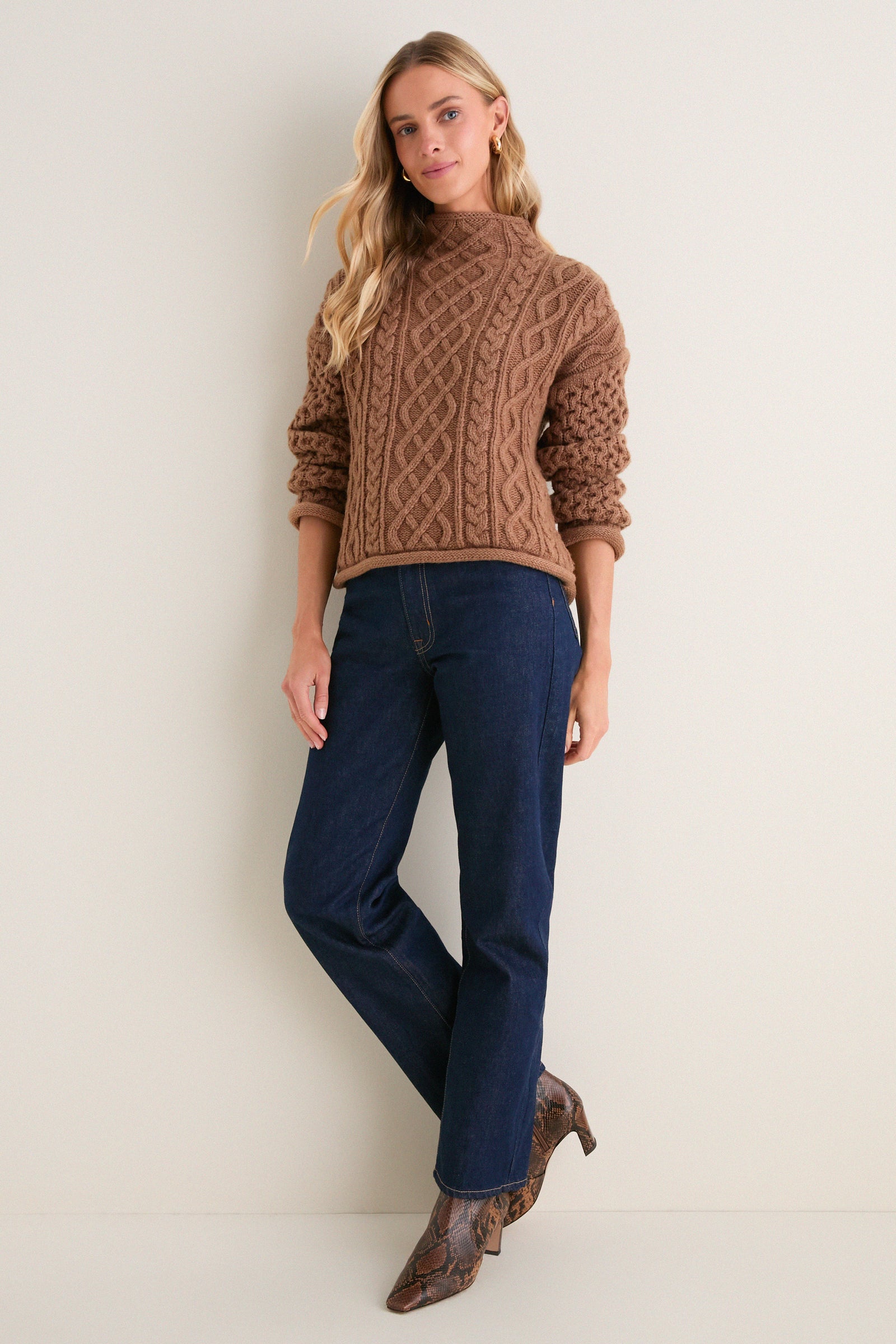 Mocha Cable Knit Cropped Perry Turtleneck