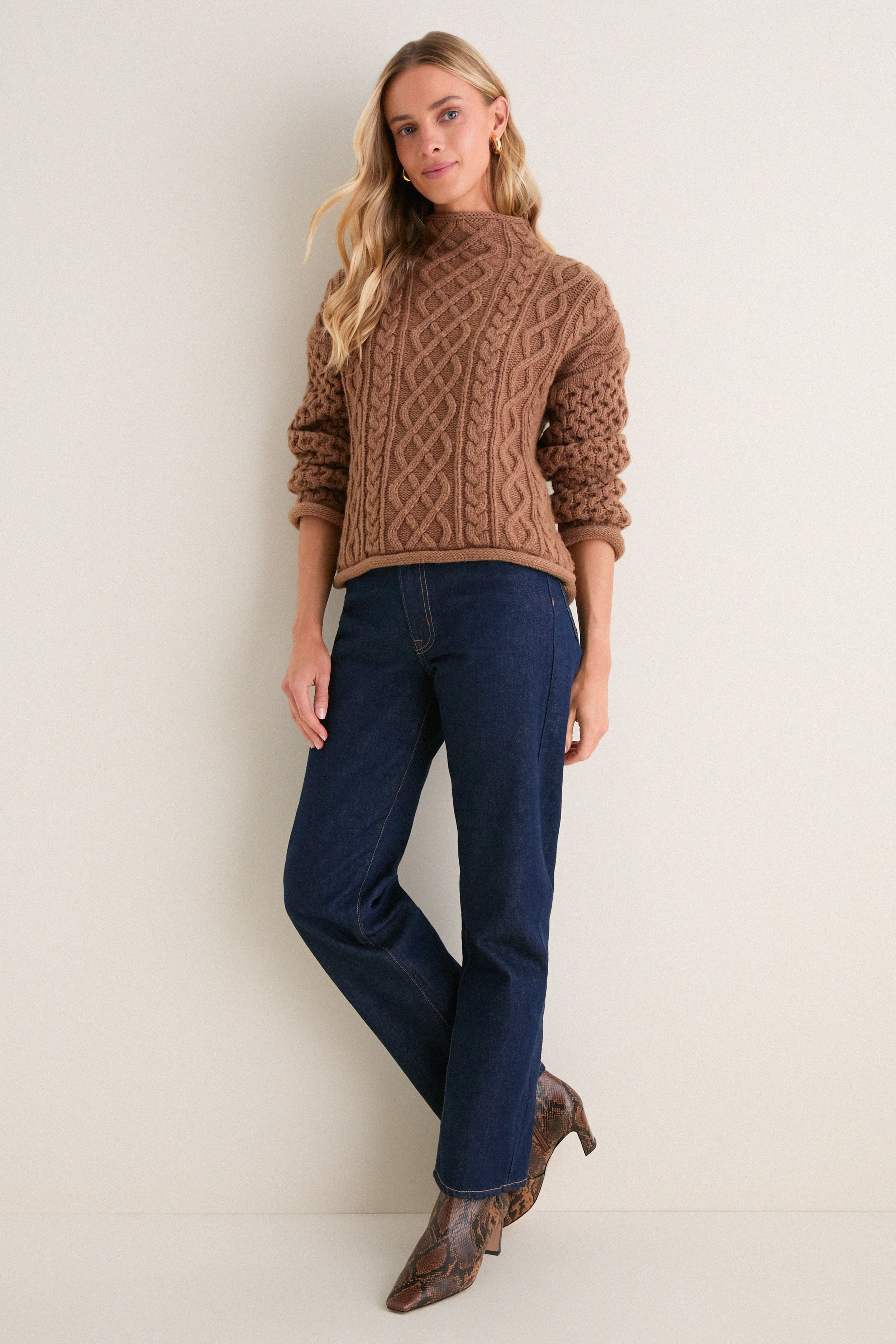 Mocha Cable Knit Cropped Perry Turtleneck