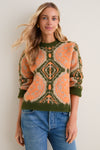 Orange & Olive Medallion Stephanie Crewneck