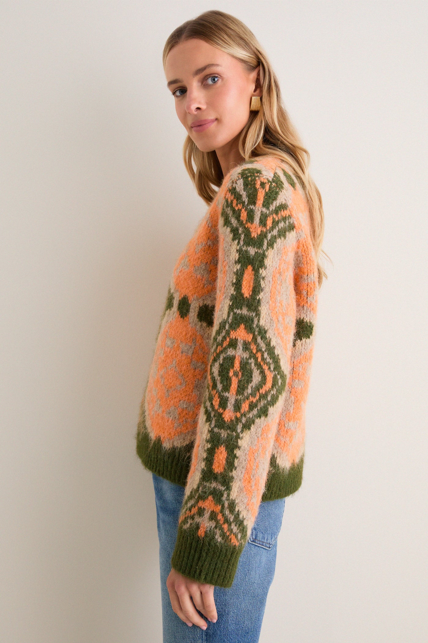 Orange & Olive Medallion Stephanie Crewneck