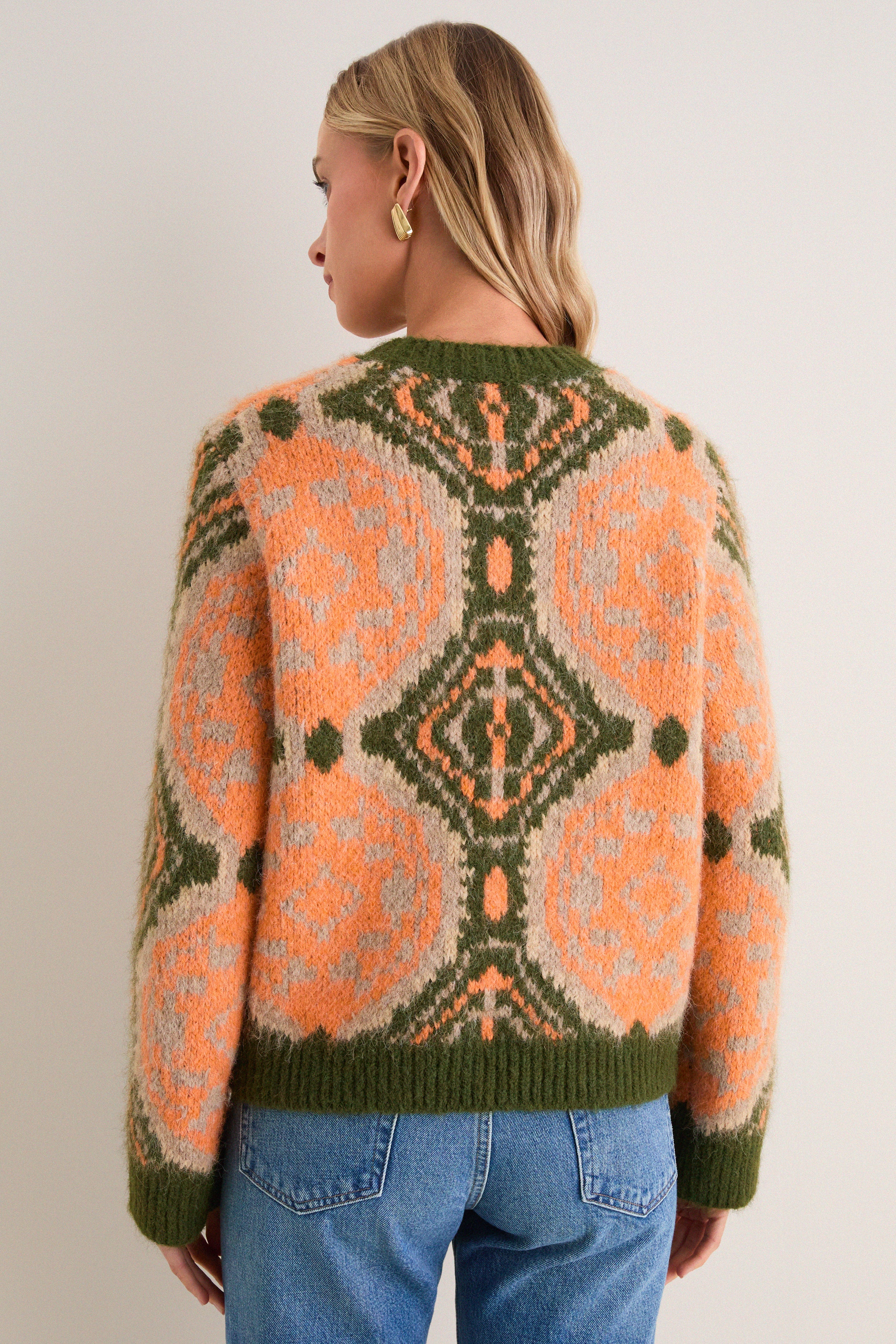 Orange & Olive Medallion Stephanie Crewneck