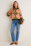 Orange & Olive Medallion Stephanie Crewneck