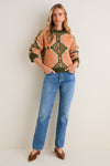 Orange & Olive Medallion Stephanie Crewneck