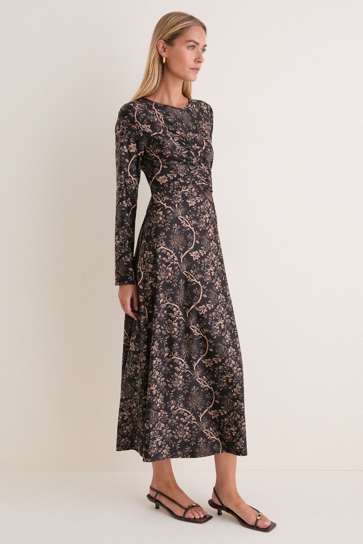 Fall Floral Jersey Ruched Kayla Maxi Dress